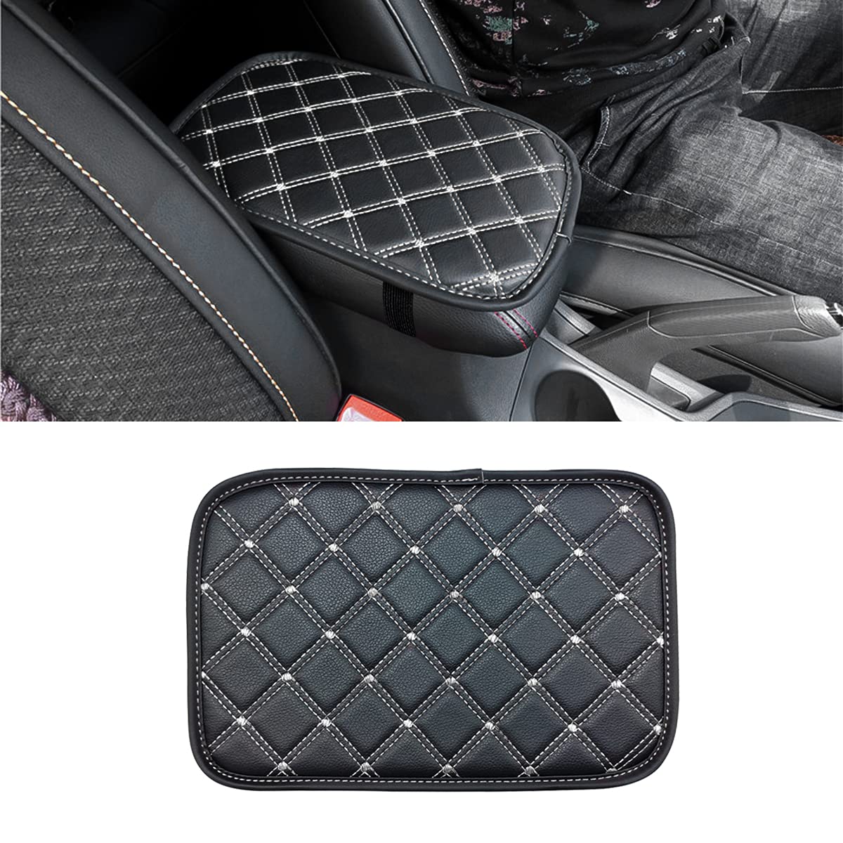 8Sanlione Car Leather Center Console Cushion Pad, 11.4''X7.4'' Waterproof Armrest Seat Box Cover Fit For Cars, Vehicles, Suvs, C