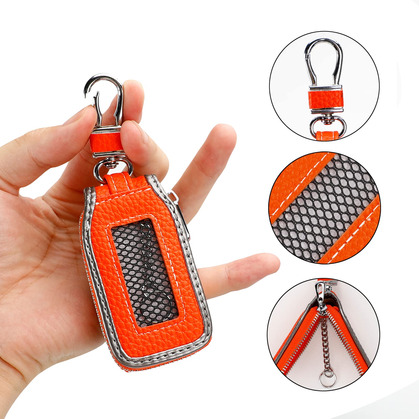 2 Pieces Leather Car Key Chain Case Holder Car Key Case Key Fob Protector Car Key Fob Cover Case (Orange)