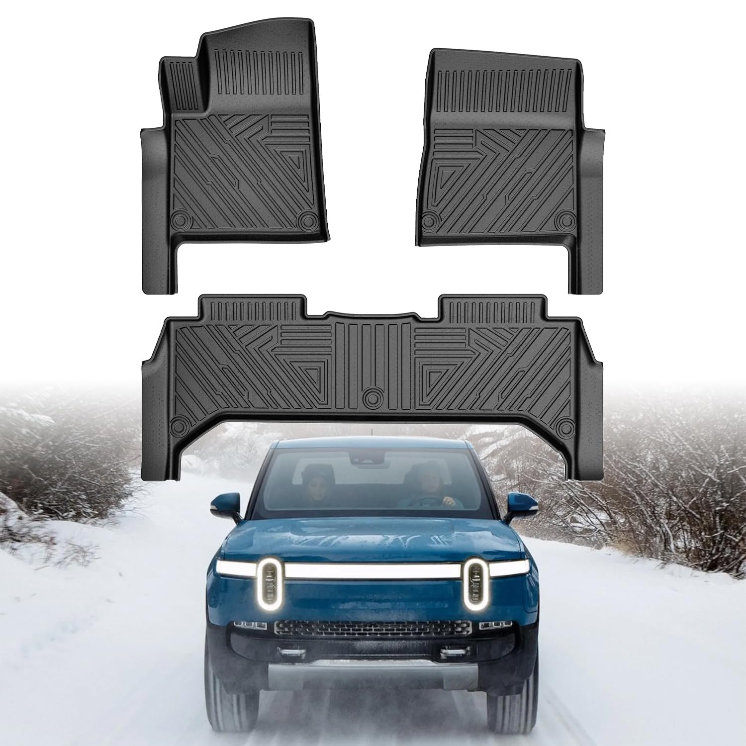 Mixsuper Custom Fit Floor Mats for 2022-2025 2026 Rivian R1T All Weather Floor Liners for Rivian R1T Accessories 2 Row Set Black
