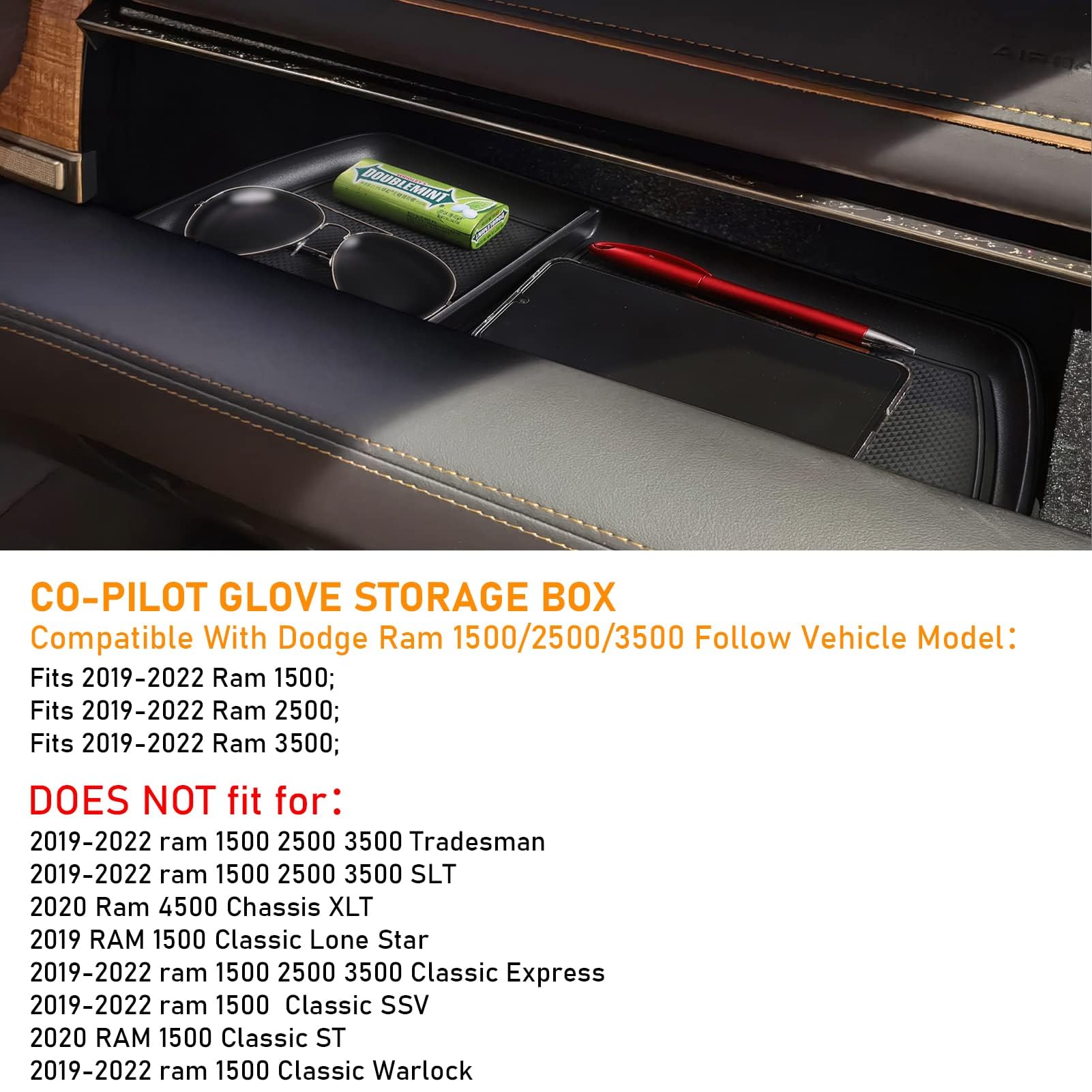 Moonlinks Compatible with Dodge Ram 1500 2500 3500 Glove Box Organizer 2019 2020 2021 2022 2023 2024,Center Console Organizer Co