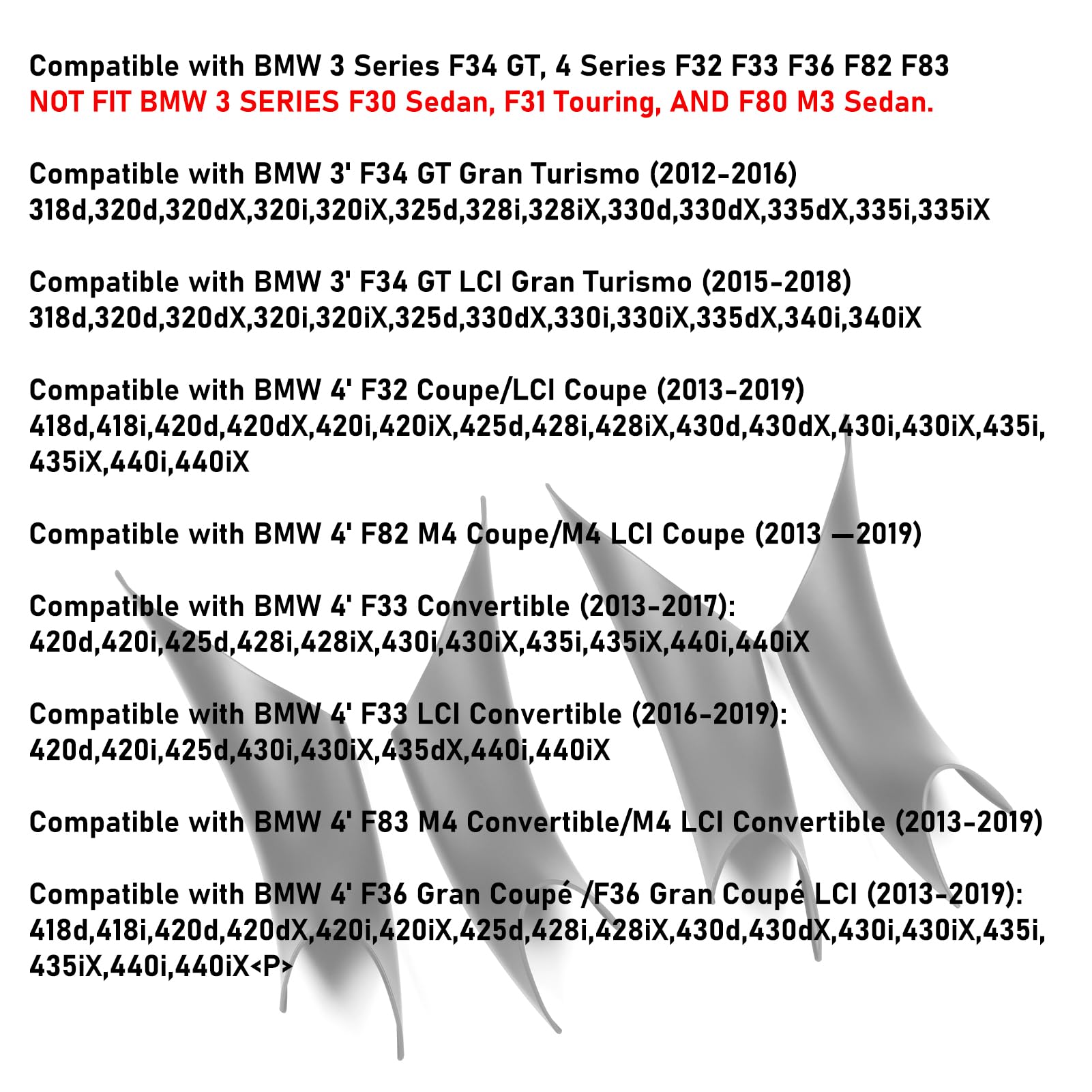 Jaronx Compatible With Bmw Door Handle Covers For 320I,328I,330I,335I F34 Gt/428I,435I,430I F32 F33 F36 F82,4Pcs Left And Right