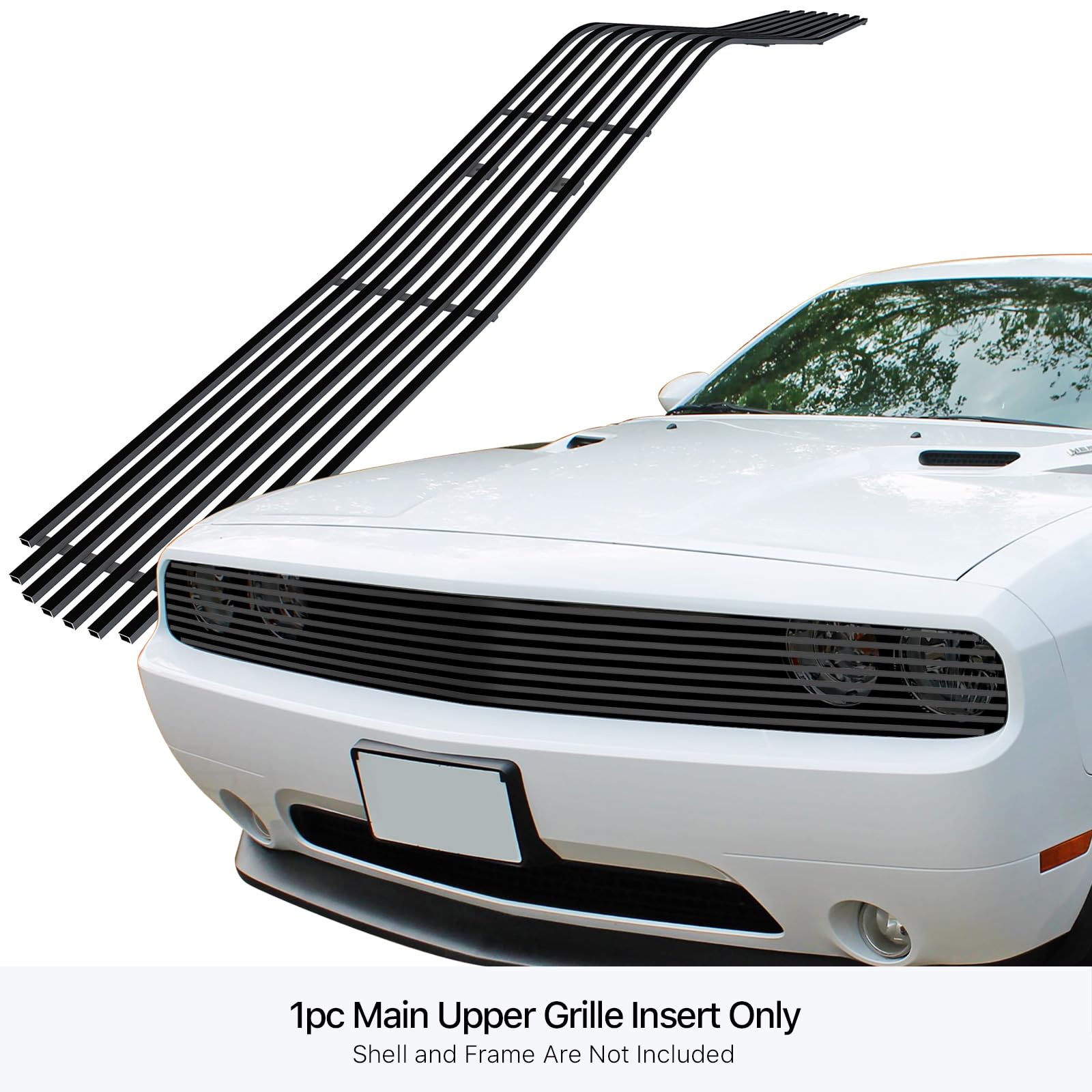 Aps Premium Stainless Steel Black 8X6 Horizontal Billet Grille Insert Compatible With Dodge Challenger 2009-2014 Phantom Main Up
