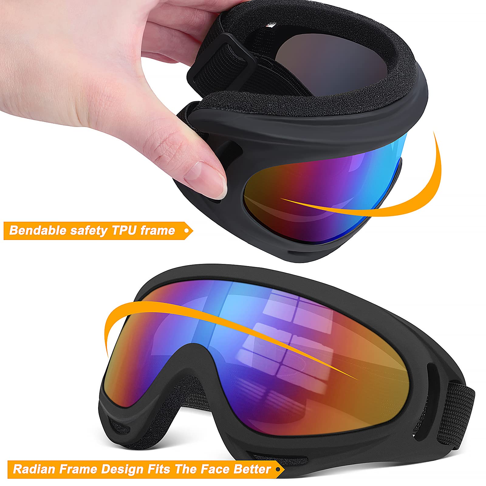 Oxg 5 Pack Motorcycle Goggles For Men Women, Ski Goggles Dirt Bike Atv Goggles Anti-Uv Riding Safety Glasses For Kids Youth