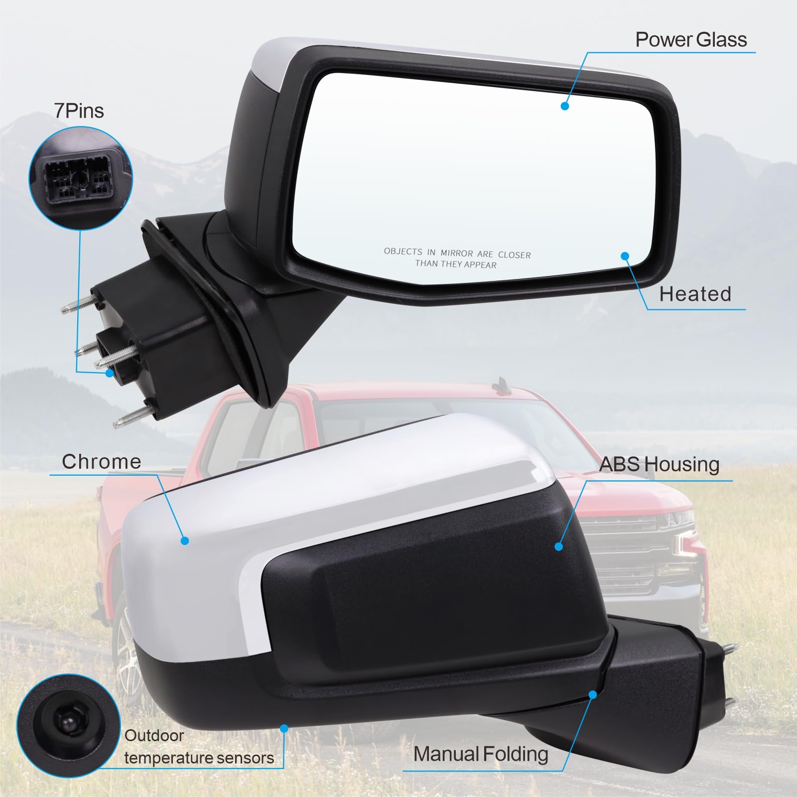 Lqito Right Passenger Side Mirror Compatible With 2019-2025 Chevy Silverado 1500 With Power Glass Manual Folding Heated Temperat