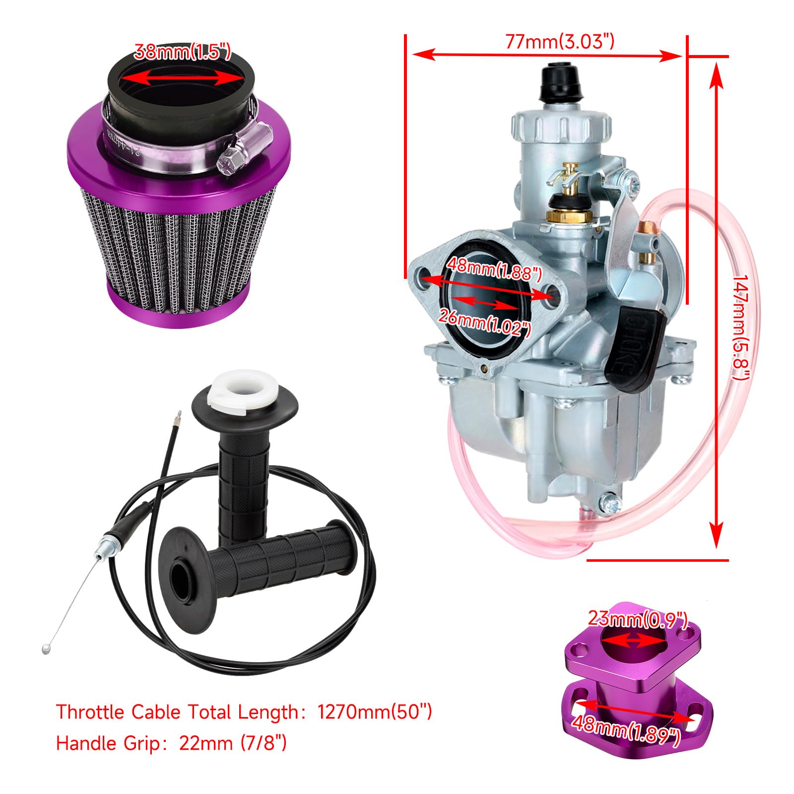 FVRITO 212cc Carburetor VM22 Carb Mini Bike Throttle Kit for Predator 212 CT200U BT200X KT196 Racing Go Kart Baja Warrior 196cc