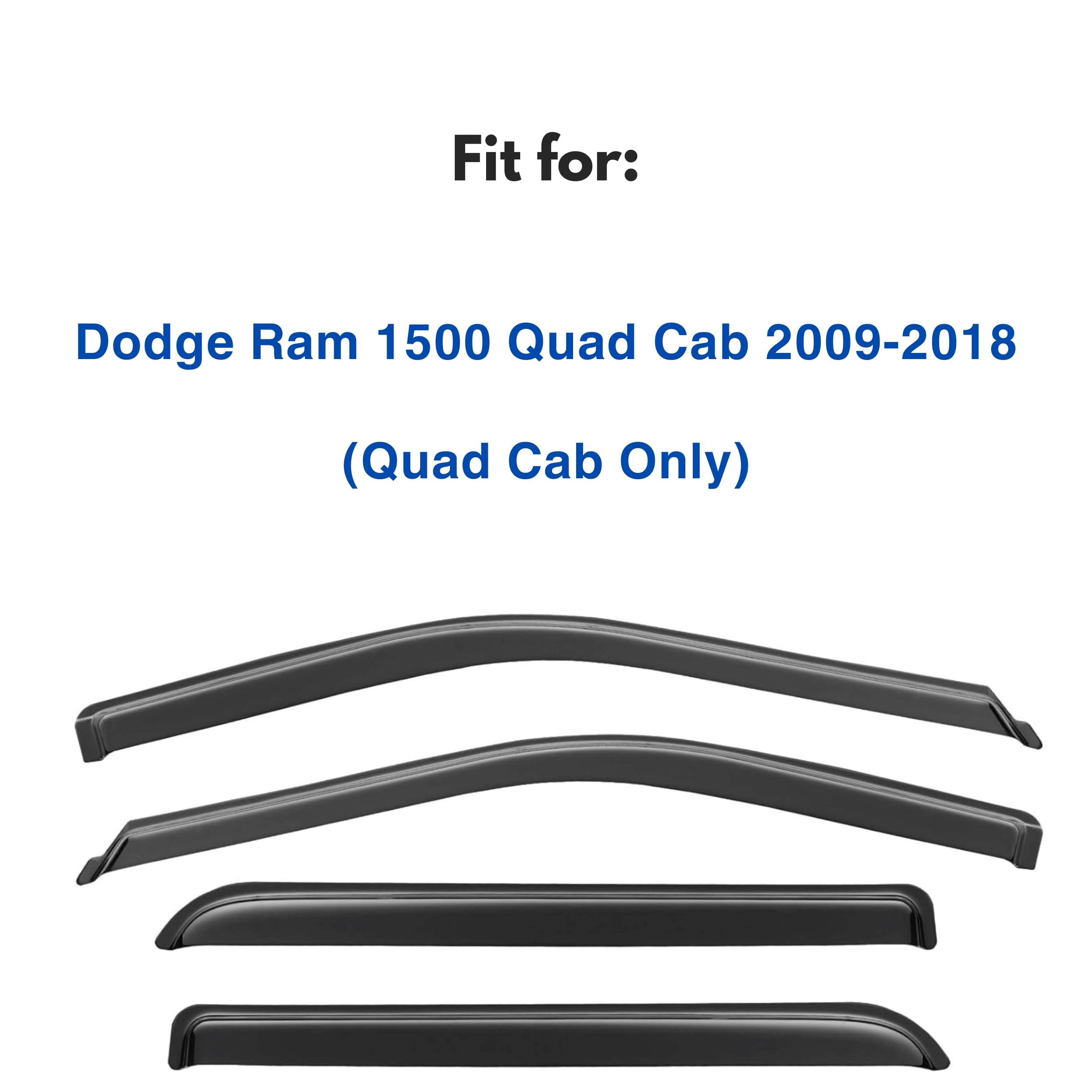 Ig Window Visor For 2009-2018 Dodge Ram 1500 Quad Cab, Rain Guard Tape-On Durable Wind Side Vent Window Deflector, 2009 2010 201