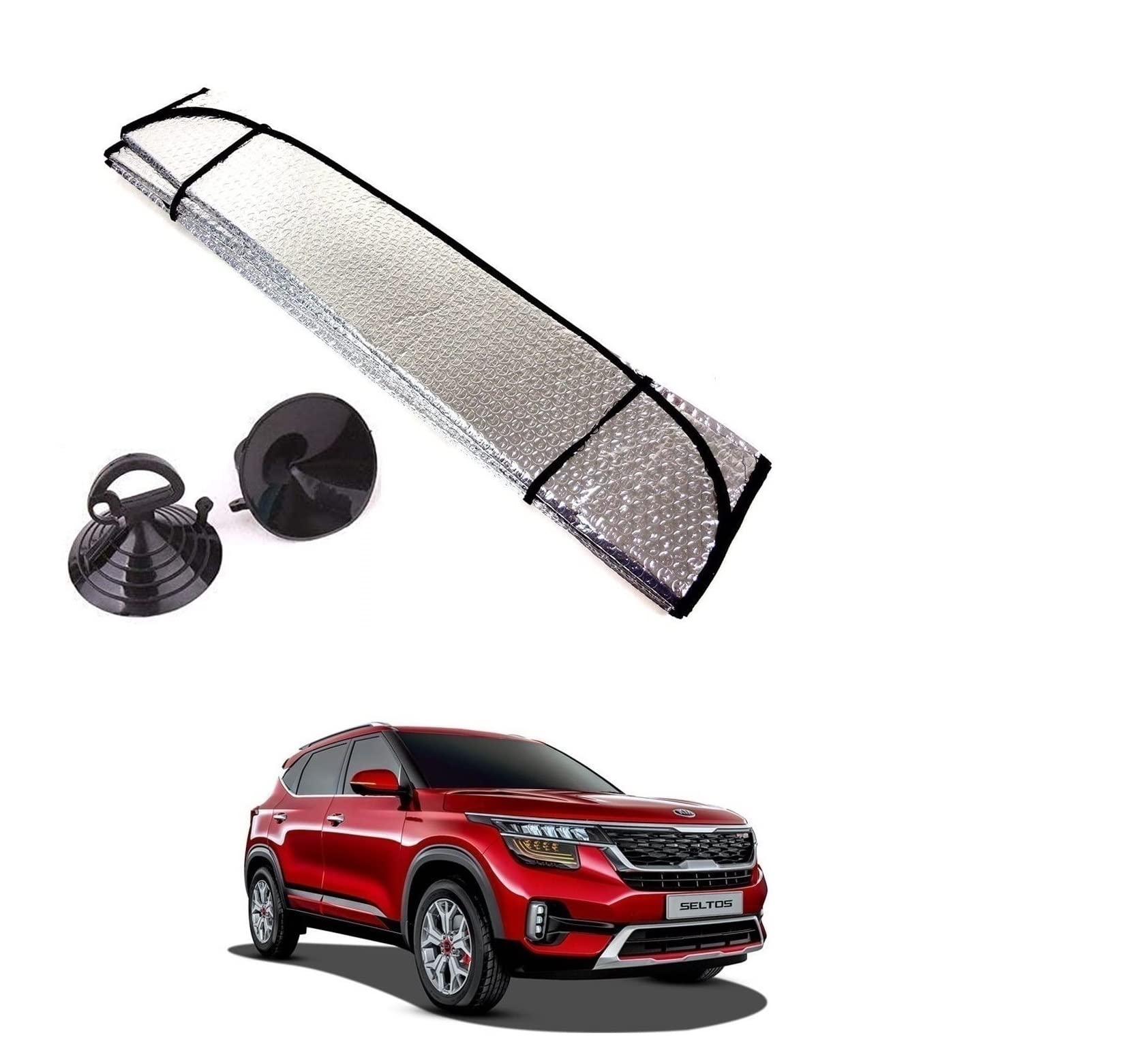Auto Addict Car Sunshades Aluminium Foil Foldable Windshield (Front Window,Rear Window,1 pc) Sunshade for Kia Seltos