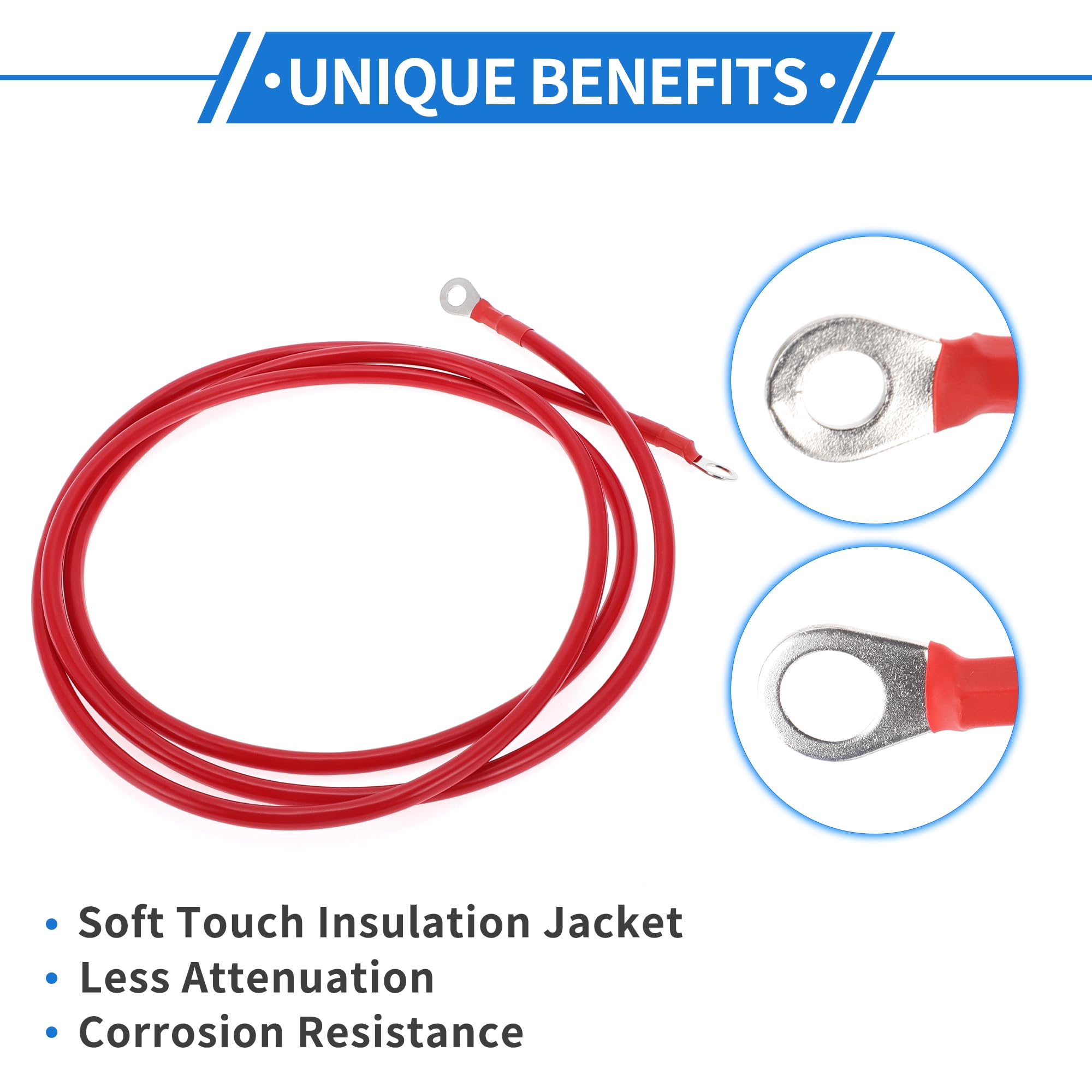 VekAuto 1 Pc Battery Inverter Cable 6 AWG Gauge 7FT 3/8'' Lug 5/16'' Lug Battery Cable Universal for Car Vehicle Boat RV Solar T