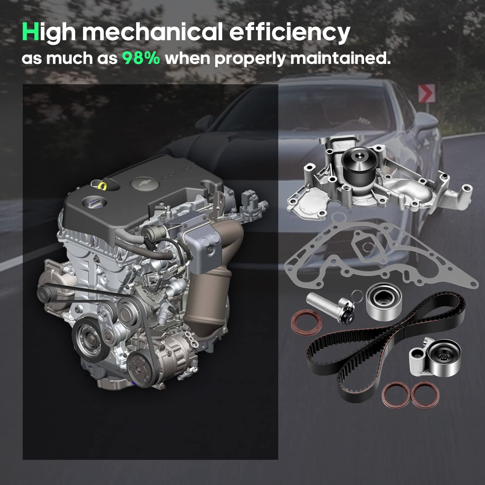 SCITOO Engine Timing Belt Kit Fits for 13568-59045 13503-0F010 13505-50022 TS26190 ITM190 TBK190 WPT-800 WPTO036 16100-50023-83 WP170-1840 HAT009-3 13540-50030 for Lexus LS400 SC400