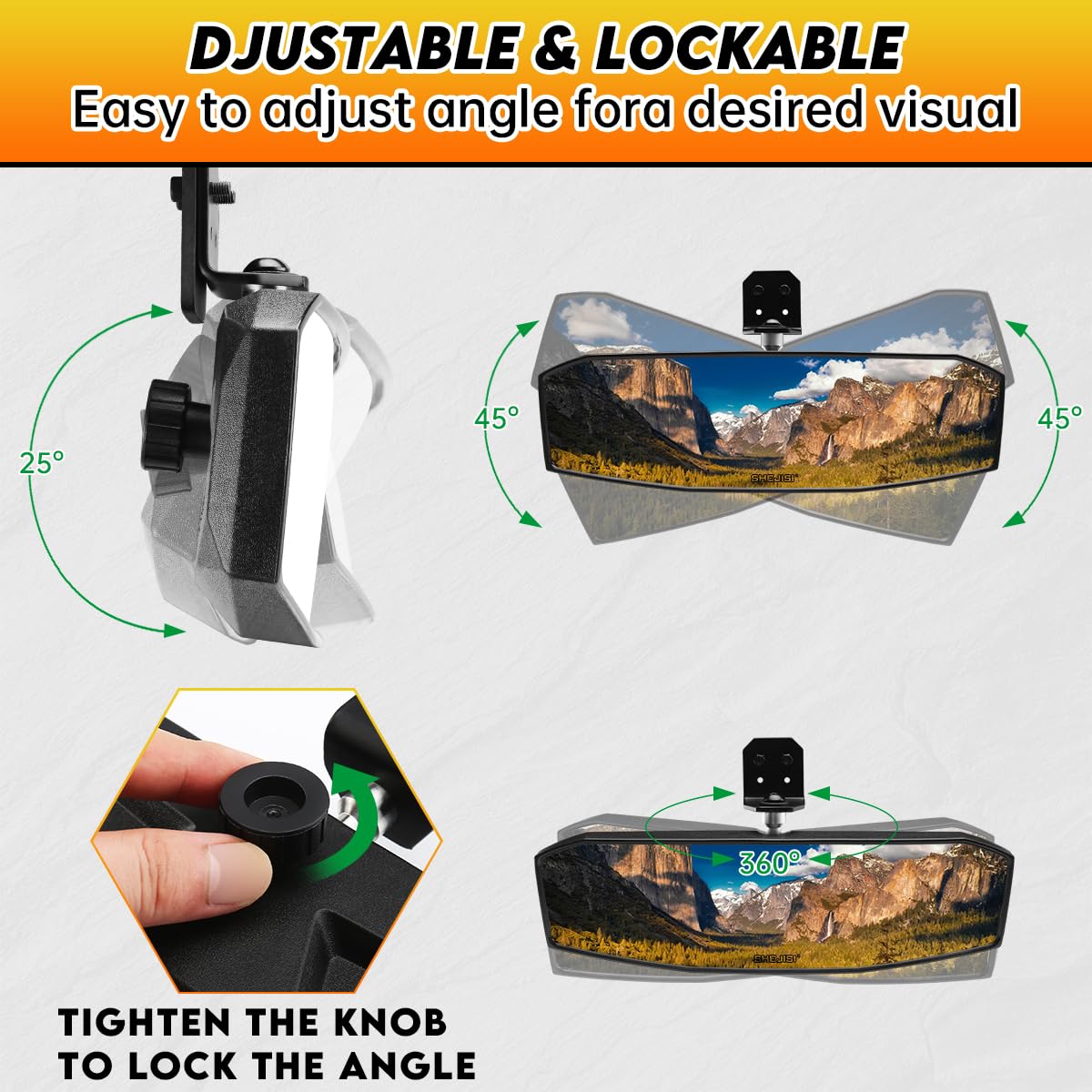 Ranger Rear View Mirror,Shejisi 2023 New Utv Mirrors,Compatible With 2017-2023 Polaris Ranger 500 570 900 Xp 1000 Xp/Crew/Eps,Multi-Angle Adjustable, High-Definition Explosion-Proof Convex Glass