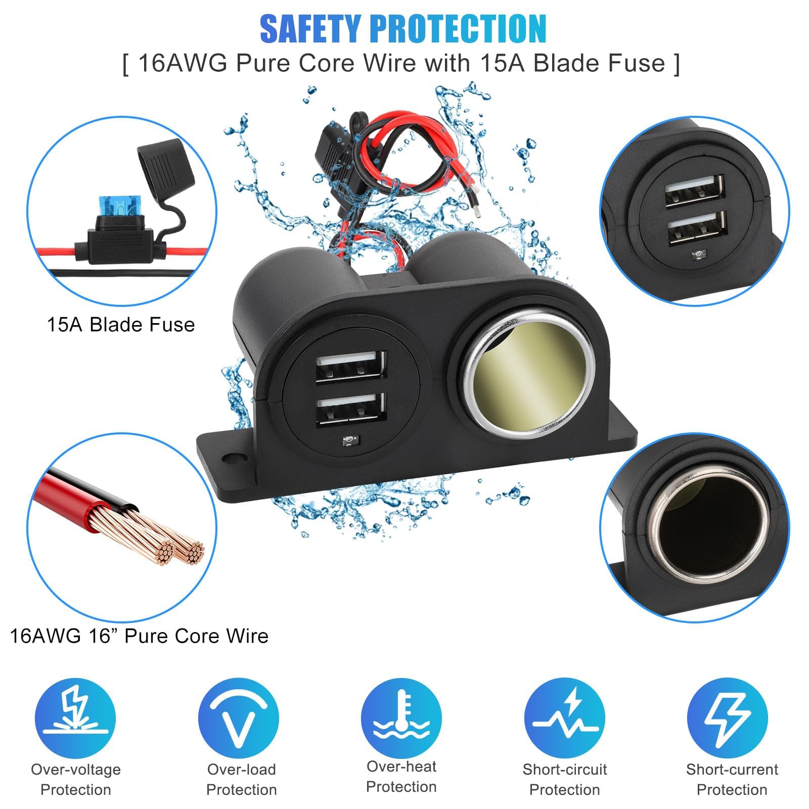 Gibbab Dual USB Cigarette Lighter Socket Splitter 12V 4.2A Waterproof Power Adapter for RV Marine Motorcycle Truck ATV UTV Van