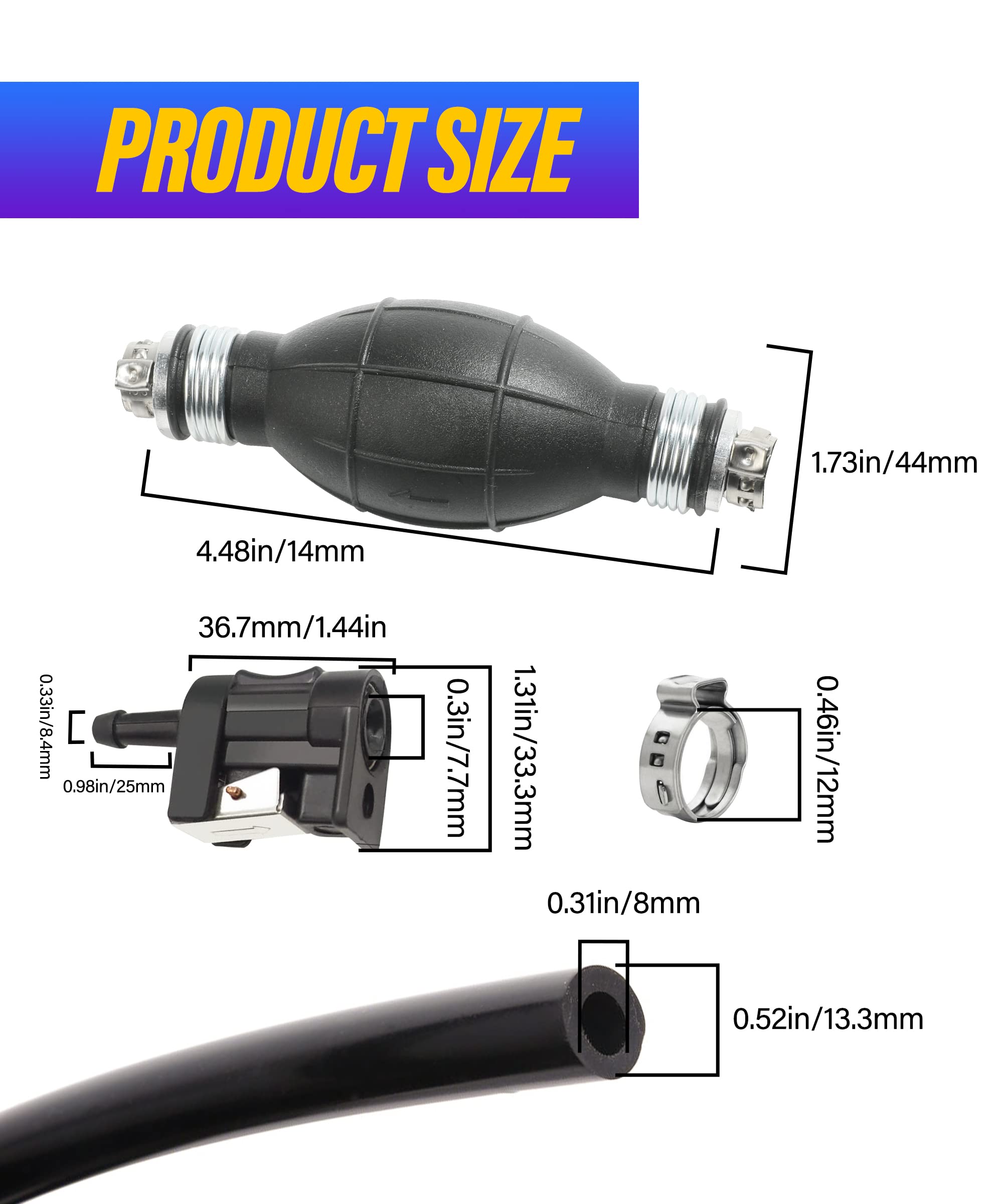 Esewalas 6Ft Boat Motor Fuel Line Hose With Primer Bulb Steel Hose Clamps,Universal Id 5/16'' Boat Fuel Line Assembly Kit,Compat