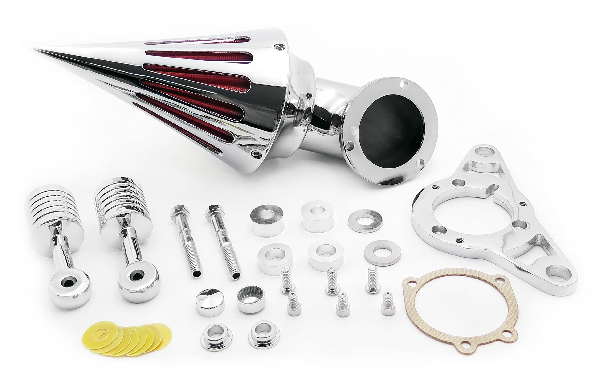 HASkulle Cone Spike Air Cleaner Intake with Red Filter for Dyna Wide Glide 1999-2007 Road King 1999-2007 Fat Boy 2000-2007 Chrom