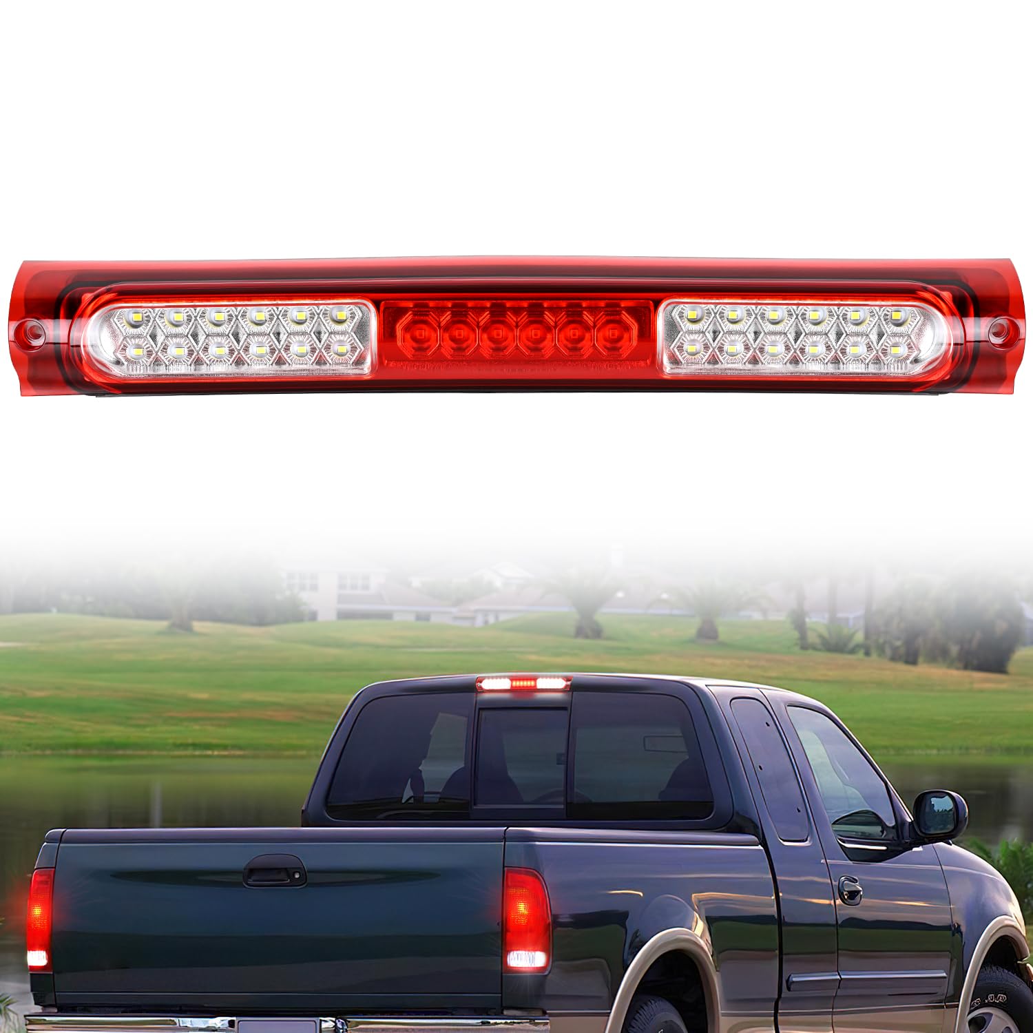 Nilight Third Brake Light Tail High Mount 3Rd Stop Cargo Reverse Lights Red Lens Compatible With Ford F150 1997 1998 1999 2000 2