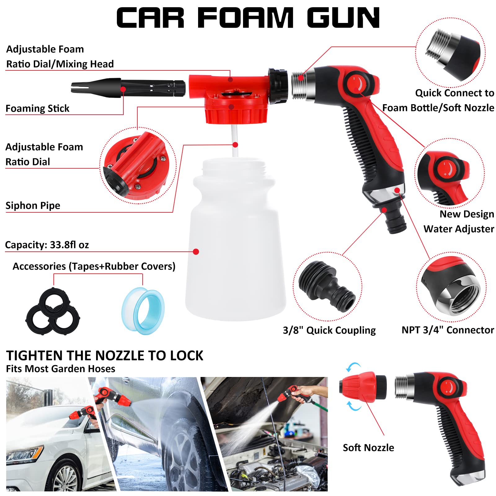 Autodeco 35Pcs Car Wash Detailing Kit Cleaning Kits With Foam Gun Sprayer Collapsible Bucket Brush Large Wash Mitt Towels Comple