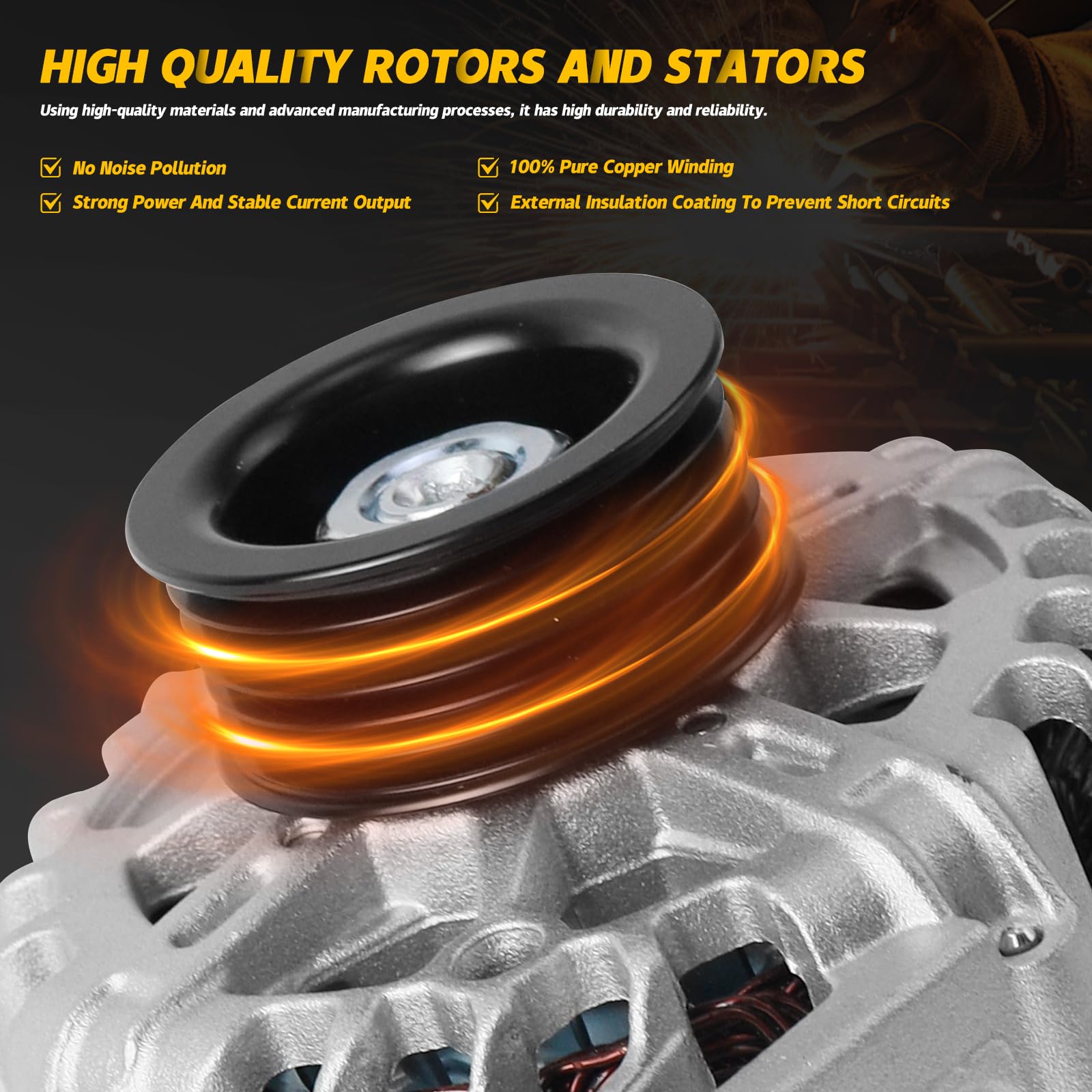 YINAVAGAD Alternator 1.6L L4 for Kia Rio 1.6L L4 2012 2013, for Hyundai Veloster Accent 1.6L 2012 2013 2014 2015 2016 2017, Repl