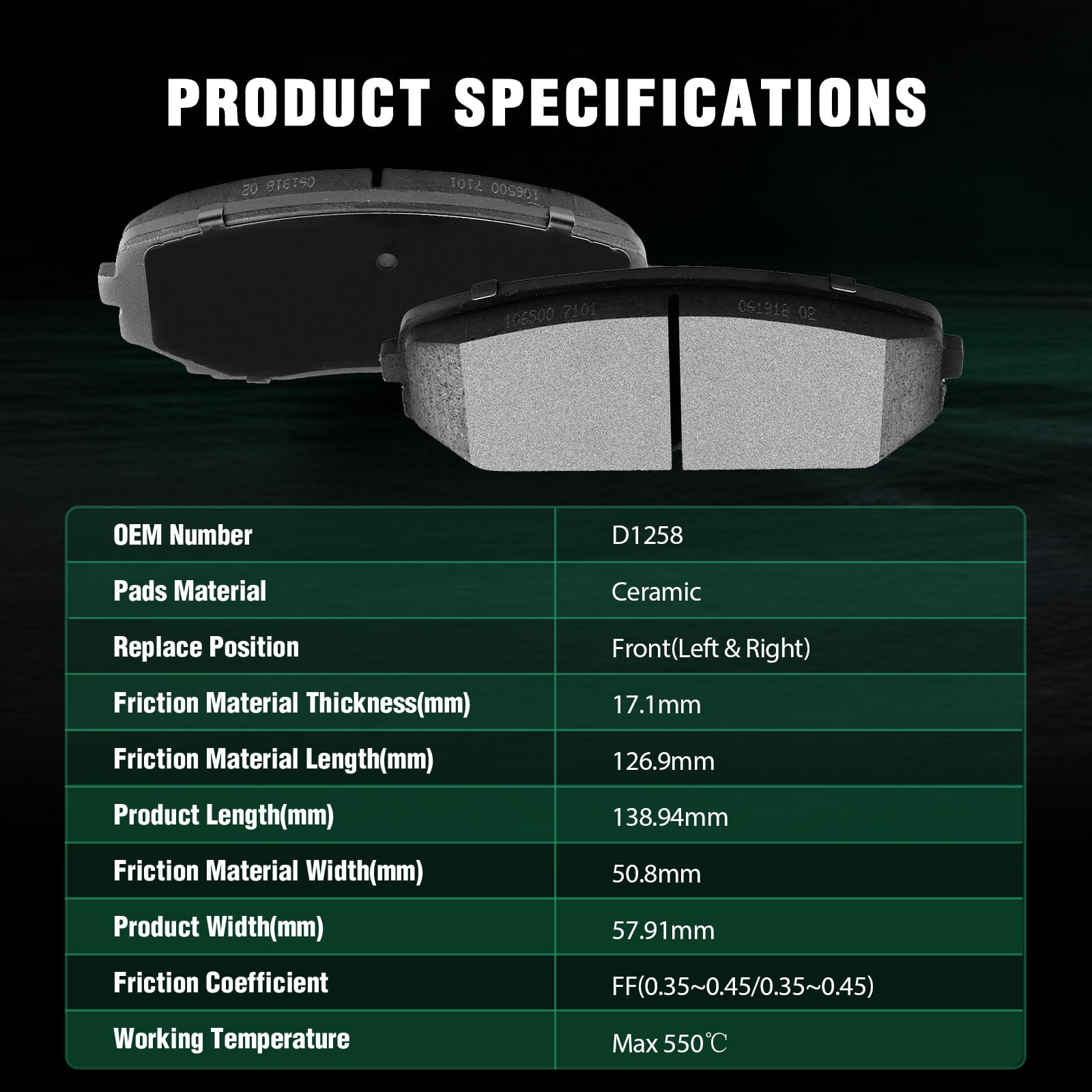 Automuto 4Pcs Front Ceramic Disc Brake Pads Set D1258 For Ford Edge 2007-2015, Lincoln Mkx 2007-2015, Mazda Cx-5 2019-2021, Cx-9