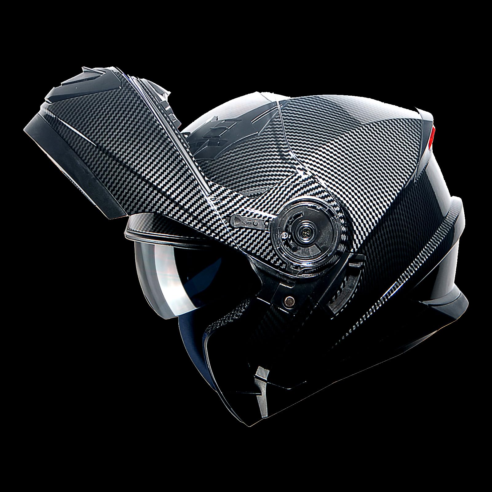 1Storm New Motorcycle Bike Modular Full Face Helmet Dual Visor Sun Shield: Carbon Fiber Black