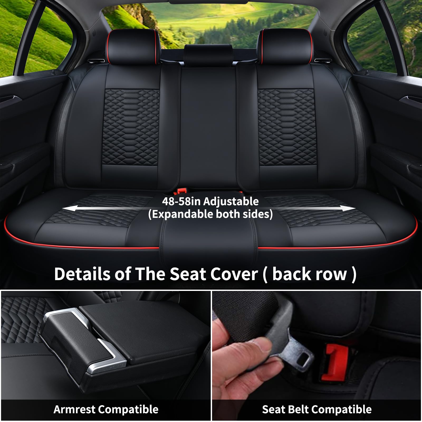 Coverado Seat Covers Full Set, Waterproof Nappa Leather Seat Covers for Cars, 5 Seats Universal Car Seat Protectors, Black Car S