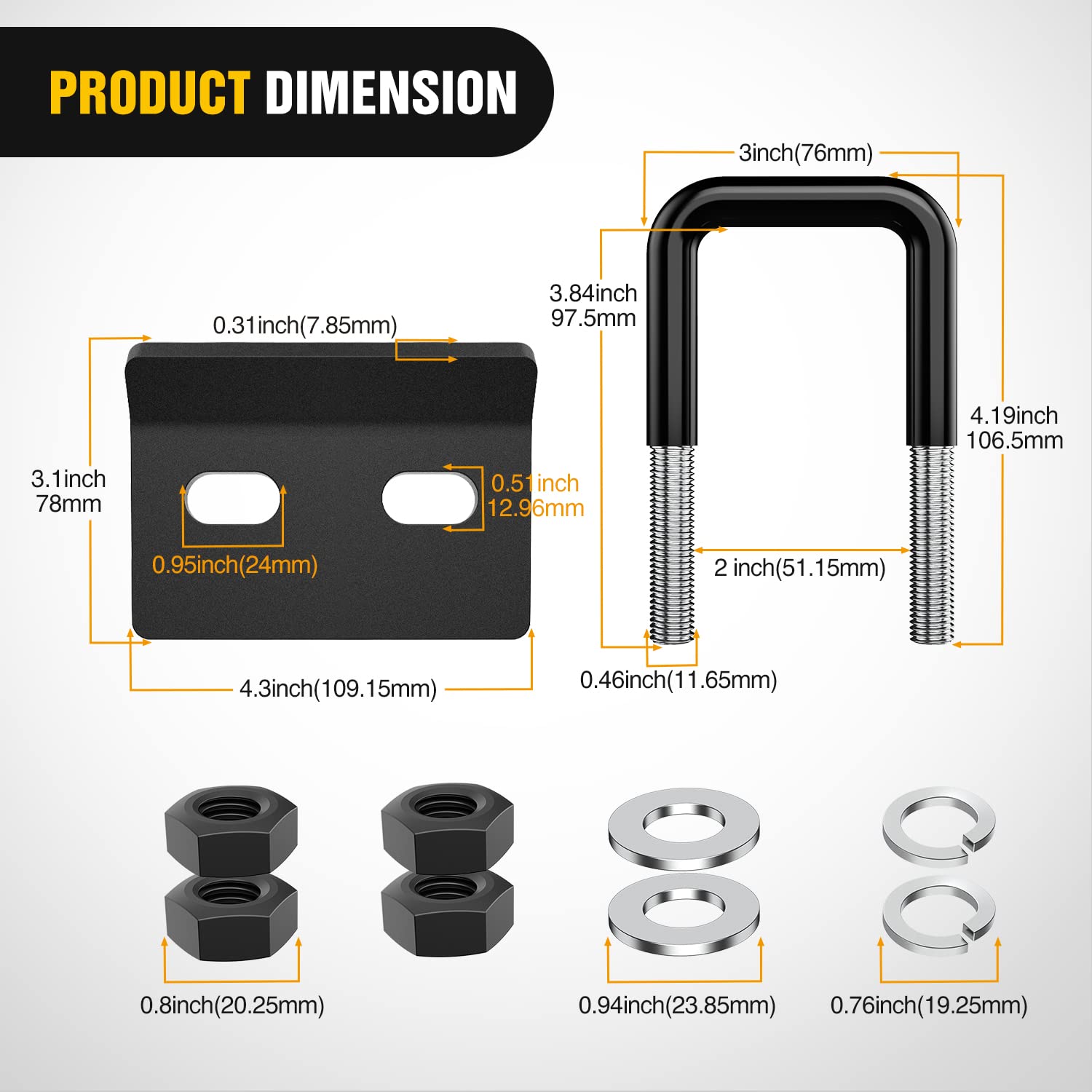 Nilight Trailer Hitch Extender 7 Inch Extension Length With Hitch Tightener Anti Rattle Stabilizer For 2 Inch Receiver With 5/8