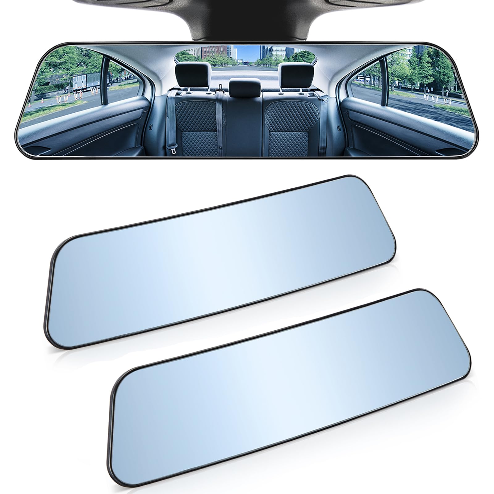 Joytutus Rearview Mirror, 2 Pack 12 Inch Panoramic Anti-Glare Clip-On Wide Angle Convex Rear View Mirror, Effectively To Reduce
