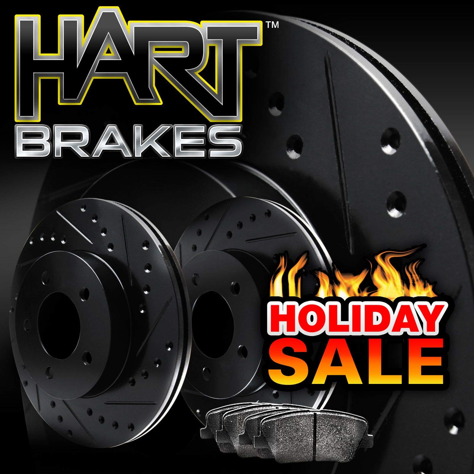 Hart Brakes Front Brake Rotors Black Drilled Slotted Ceramic Pads Compatible For 2015-2021 Audi A3, Volkswagen E-Golf, Golf, Jet