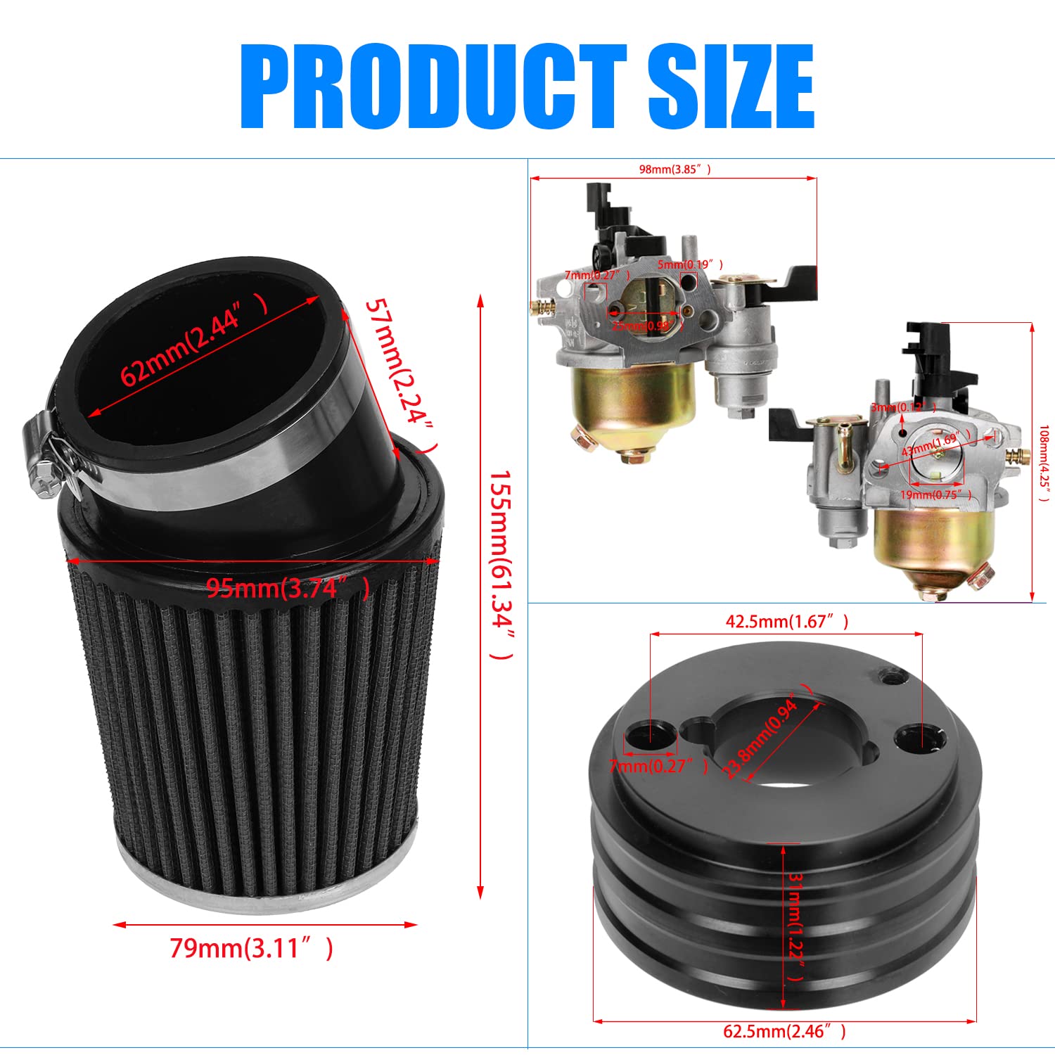 YOXUFA 212cc Carburetor Kit for Predator 212cc, 224cc, 196cc Engines - Black Replacement Parts for Go Karts & Mini Bikes