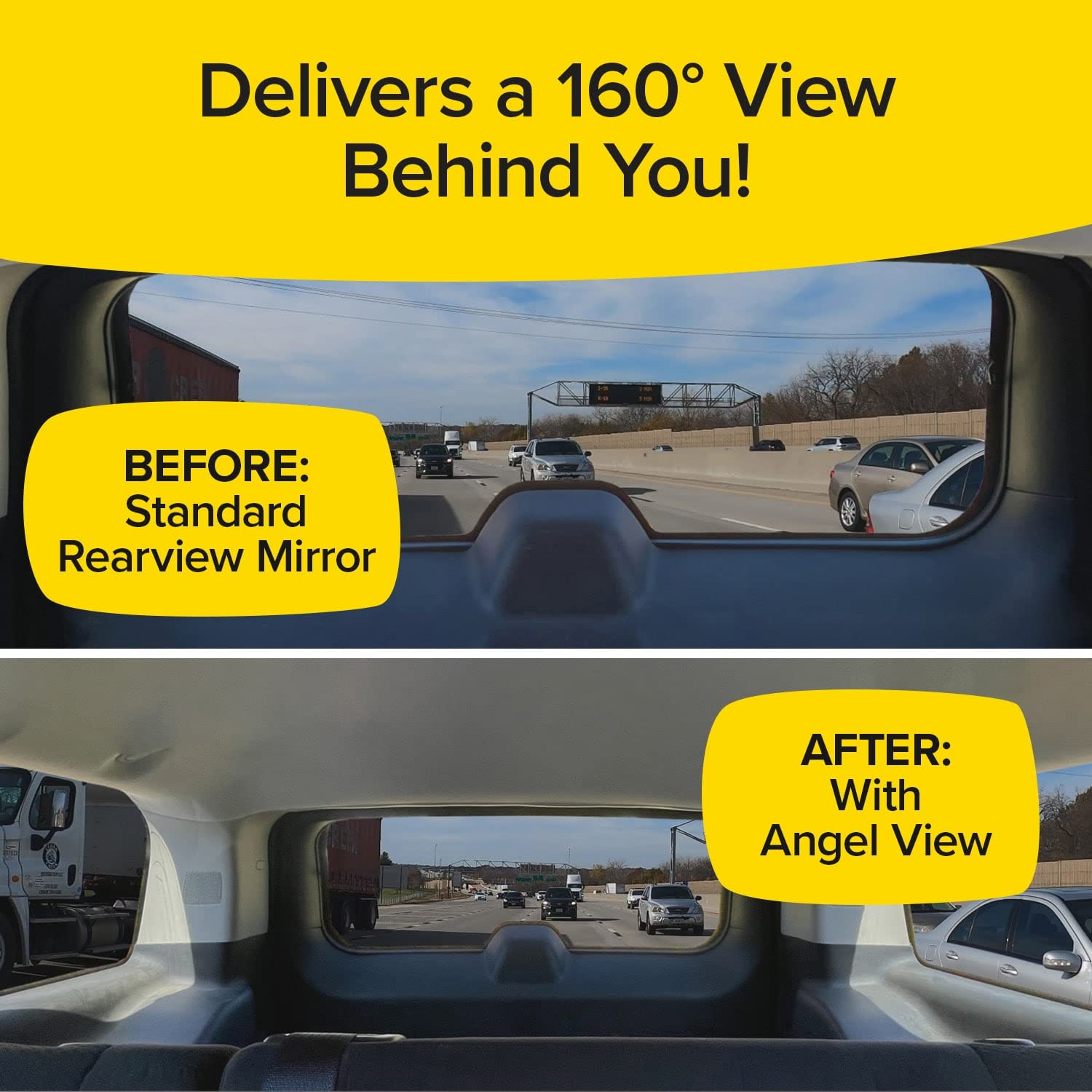 Angel View Wide-Angle Rearview Mirror, As Seen On TV Black Convex Car Mirror Installs in Seconds and Fits Most Cars, SUVs & Truc