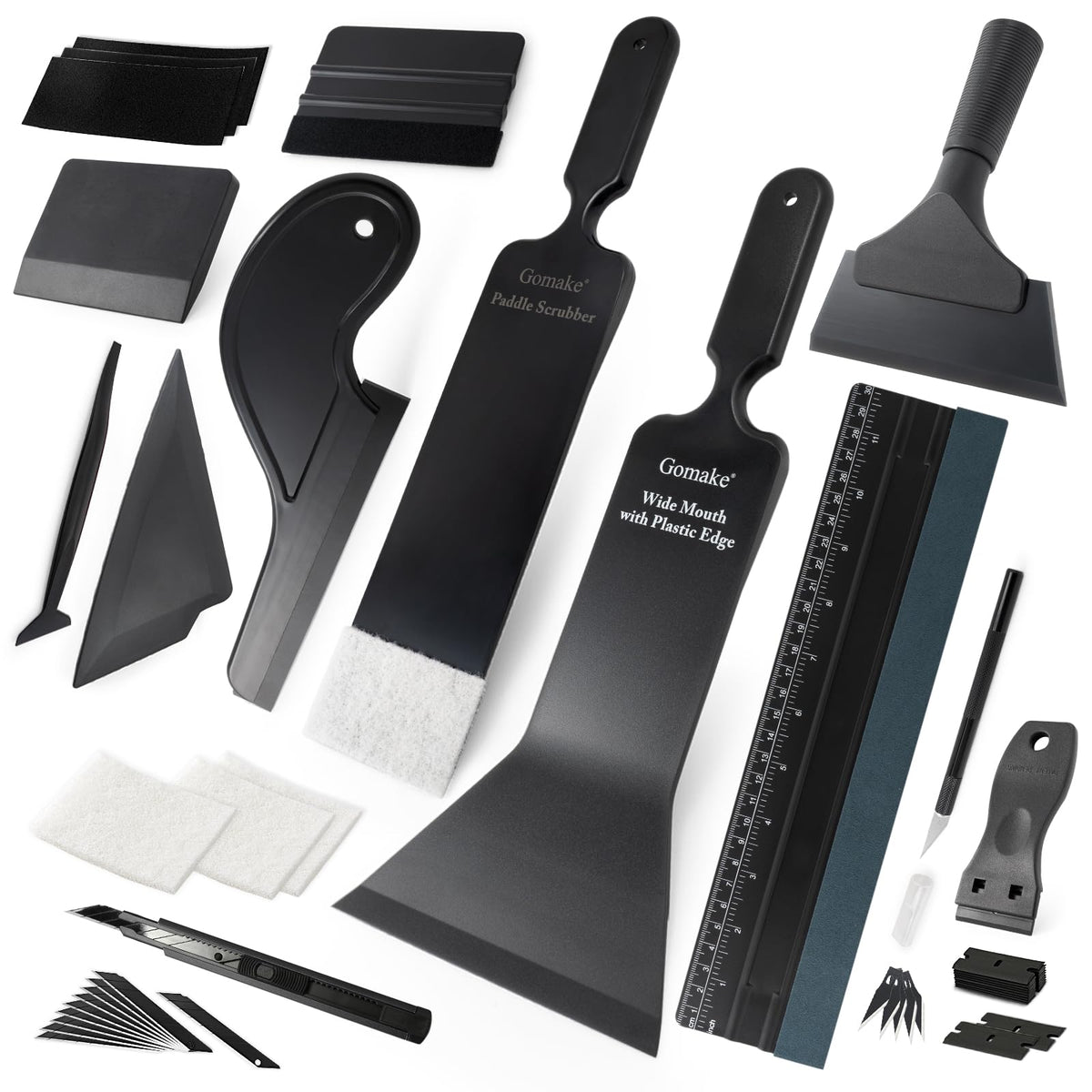 Gomake Window Tint Kit Vinyl Wrap Tool Car Windshield Back Window Tinting Tools With Bulldozer Squeegee Scrubber Paddle,Rubber B