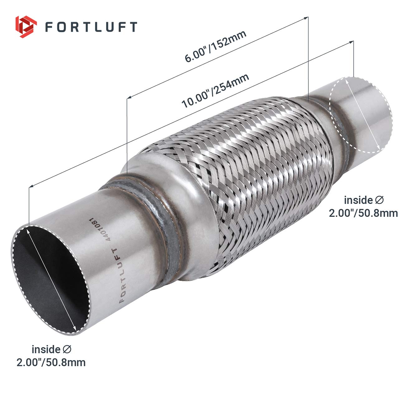 Fortluft Exhaust Flex Pipe (Exhaust Flex Connector With Extension Pipes, 2.00''X6.00''X10.00''/50.8X152X254Mm)