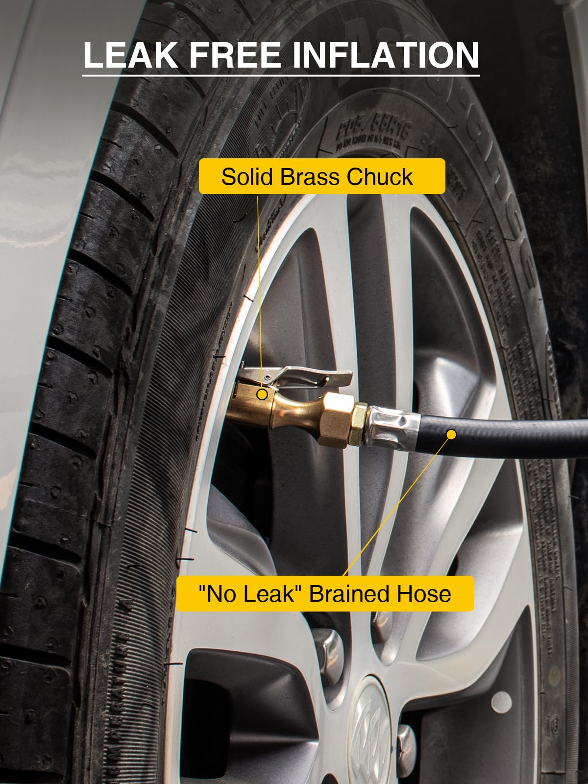 Azuno Digital Tire Inflator With Pressure Gauge, 200 Psi, Heavy Duty Air Compressor Accessories, W/Rubber Hose Lock On Air Chuck