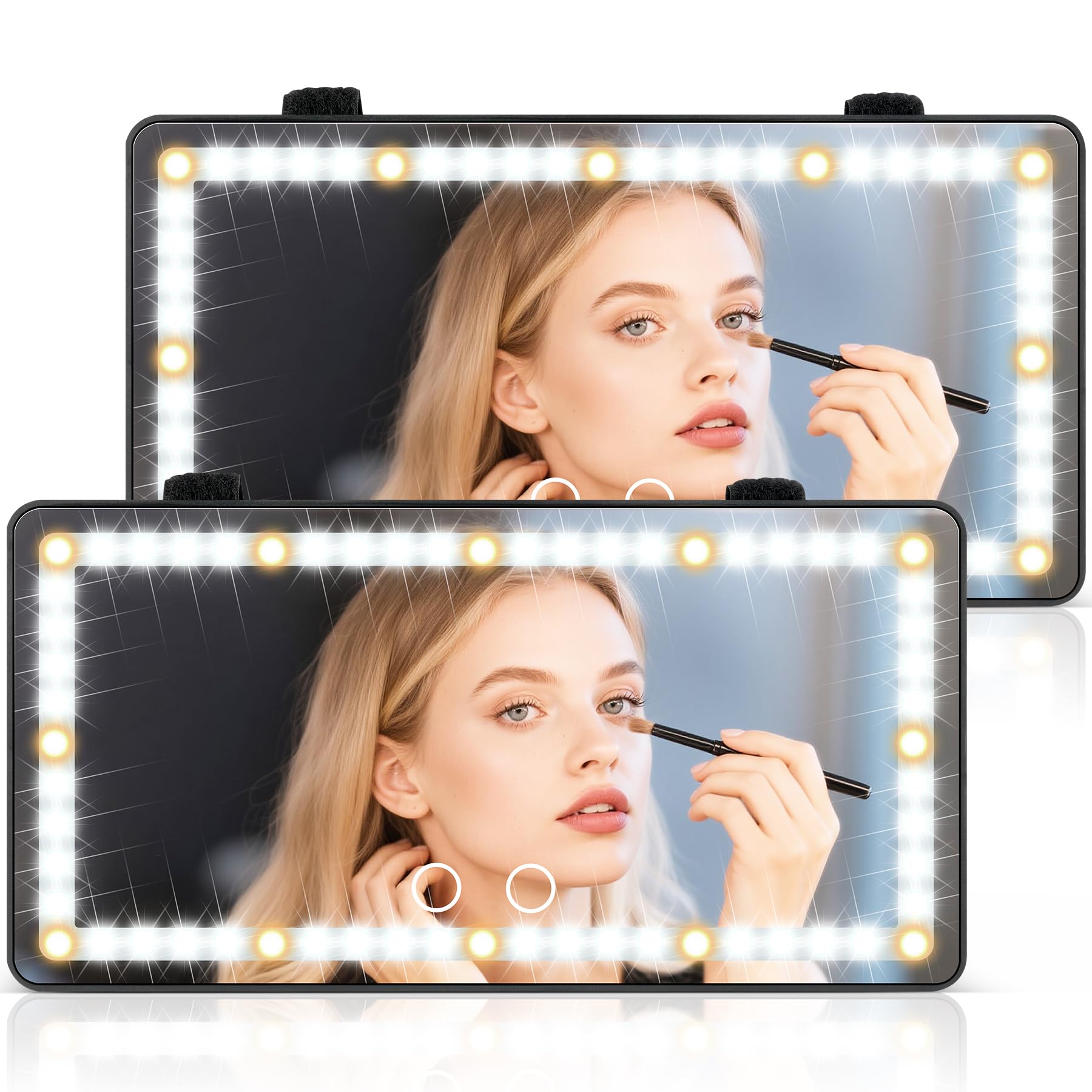 SINGARO 2PCS Car Sun Visor Vanity Mirror - Rechargeable Makeup Mirror with 60 LEDs, 3 Light Modes & Dimmable Touch Control for C