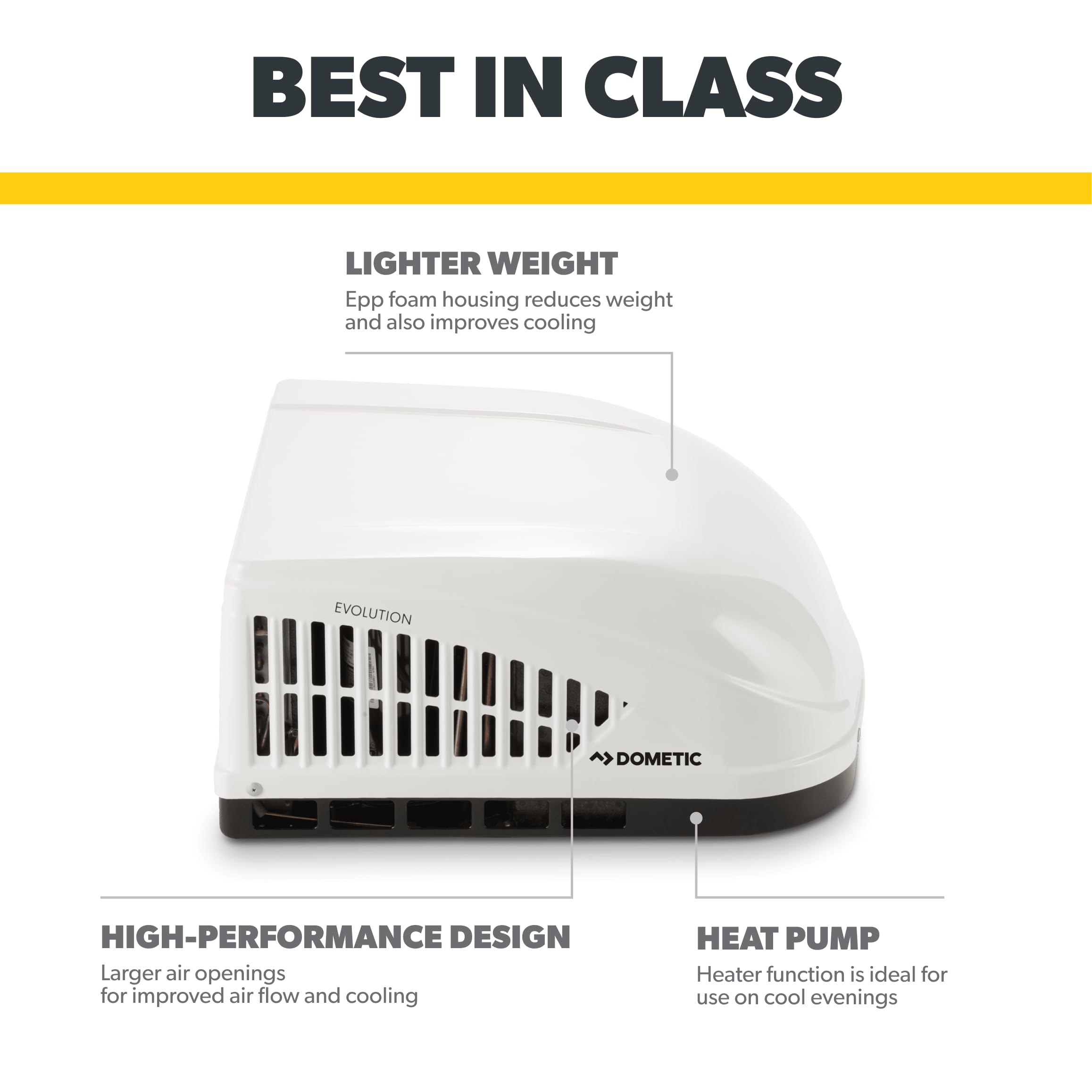 Dometic 9105304480 Brisk Ii Evolution Air Conditioner With Heat Pump - 15K Btu, Standard Profile Rooftop Heat Pump, Ducted Or Non-Ducted Application, Polar White