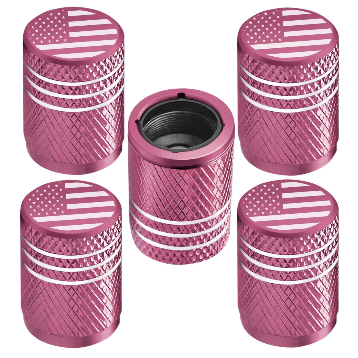 Tire Valve Stem Caps For Car Tire Cap 5 Pack Corrosion Resistant Leak-Proof Premium Alloy American Flag Universal For Car Bike Truck Motorcycle Pink