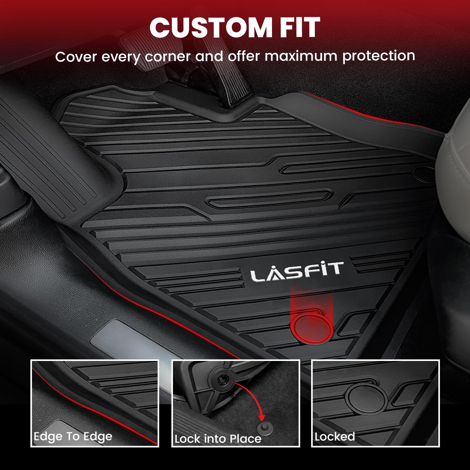 Lasfit Floor Mats For Ford Explorer 2020-2025 6 Passenger Tpe All Weather Protector Anti-Slip Floor Liners, 2025 2024 2023 2022