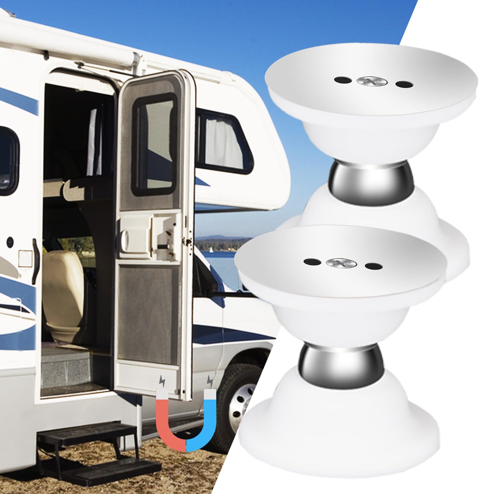 ANDOLAB RV Door Holder Magnetic, RV Door Catch, RV Door Stopper for Outside Door, Camper Door Holder, RV Door Stop (White, 2 Pac