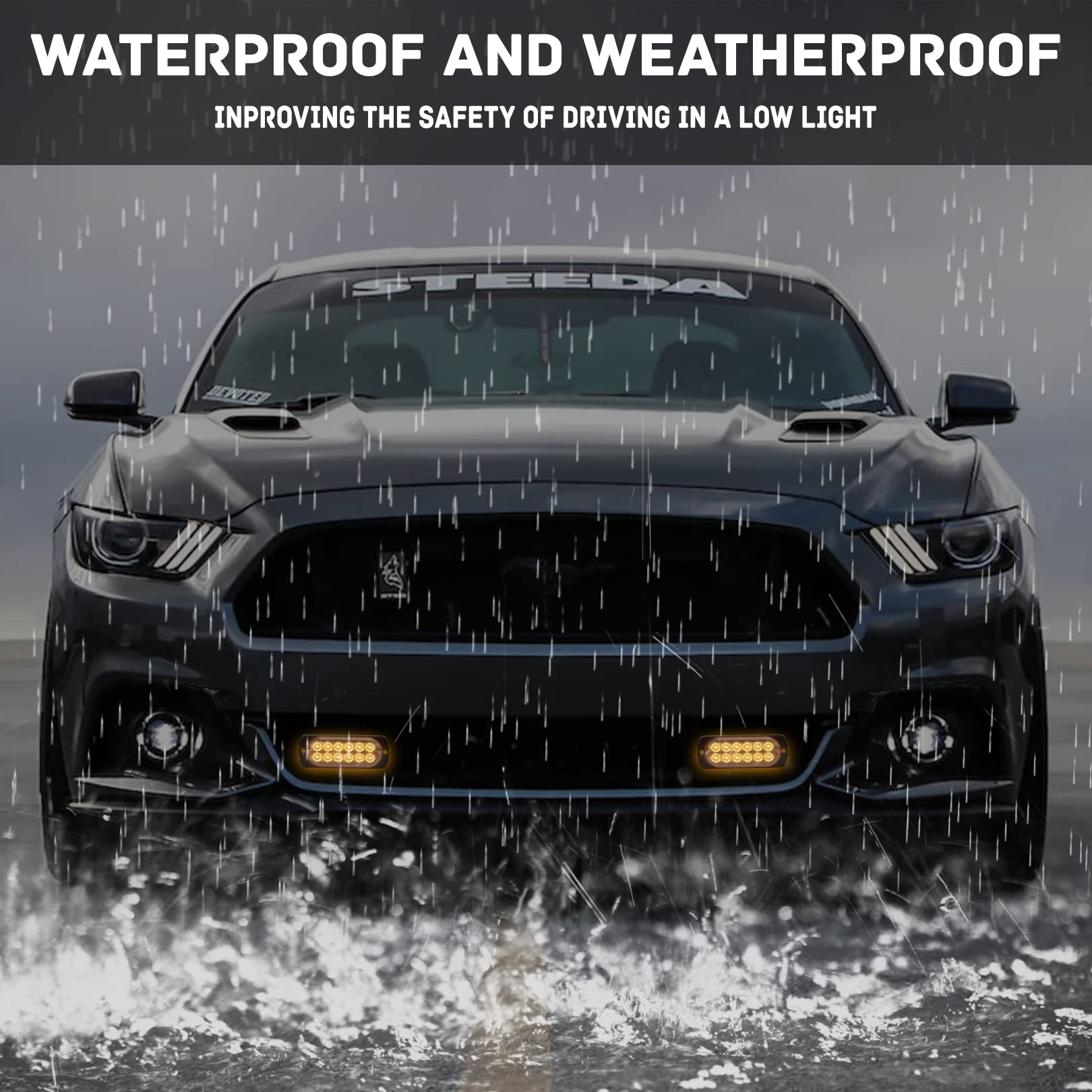 4-Pack 12 Led Amber Strobe Light Kit For Vehicles And Trucks - 12V-24V Emergency Warning Hazard Flash Bar Grill Surface Mount -