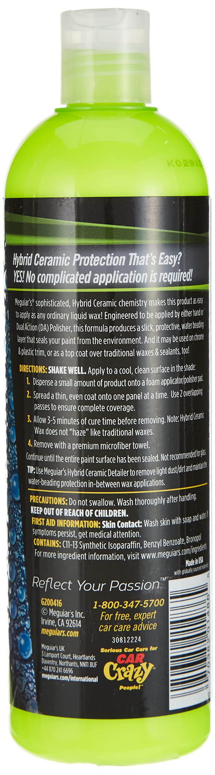 Meguiar'S G200416Eu Hybrid Ceramic Liquid Car Wax 473Ml Advanced Sio2 Technology