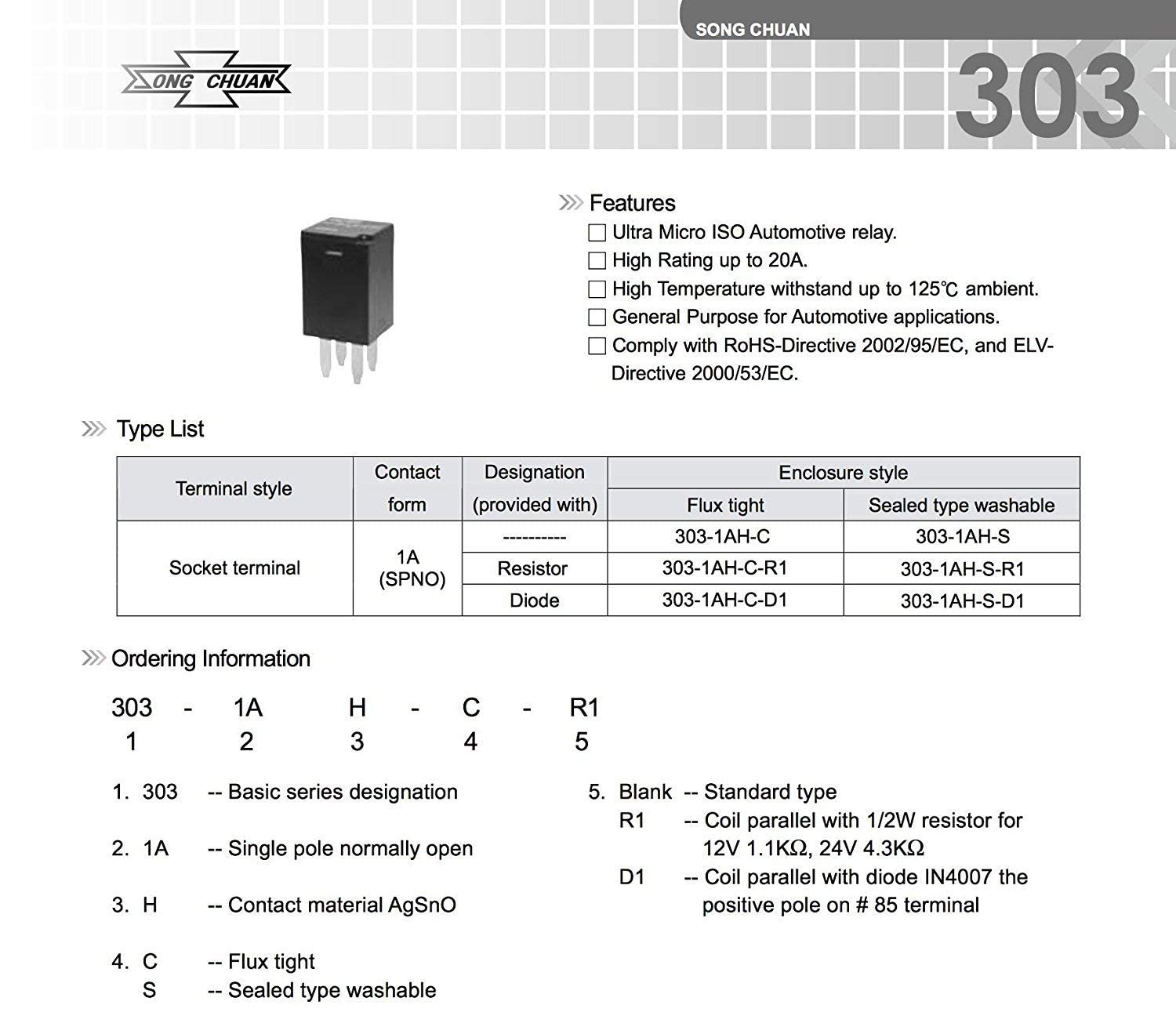 Automotive Purpose Relays 303-1Ah-C-R1-U01-12Vdc Spno 20A 12Vdc For Polaris Rzr Slingshot Ranger Sportsman Cooling Fan Relay (2 Pack)
