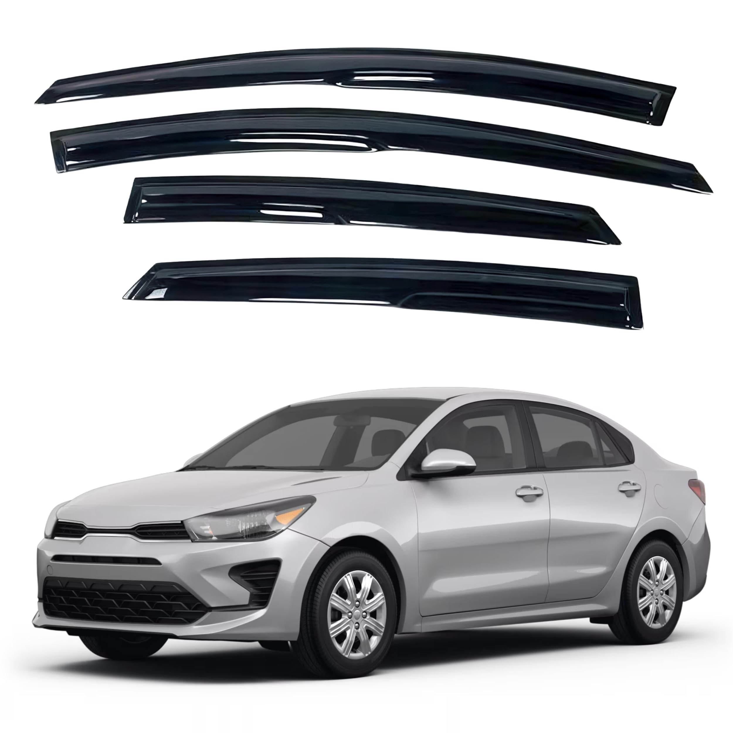Ig Window Visor For Kia Rio Sedan 2018-2023, Rain Guard Tape-On Extra Durable Sun Wind Side Vent Window Deflector Mugen Style, 2