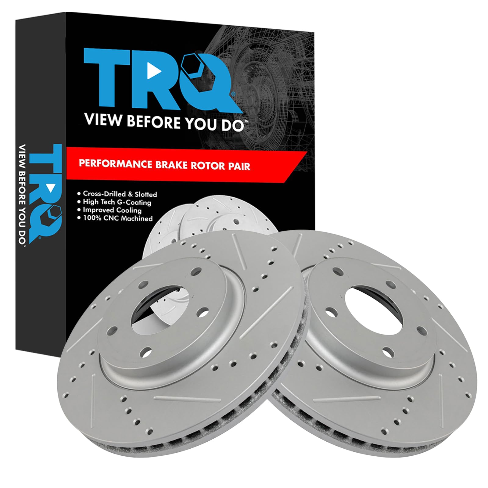 Trq Front Performance Brake Rotors Set Premium G-Coated Cross Drilled & Slotted Compatible With 2003-2004 Infiniti M45 2002-2006