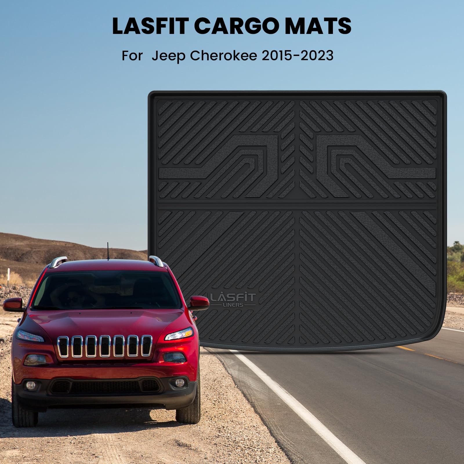 Lasfit Trunk Mat For Jeep Cherokee 2014-2023 All Weather Tpe Custom Fit Cargo Mat Trunk Liner Cargo Liner, Black