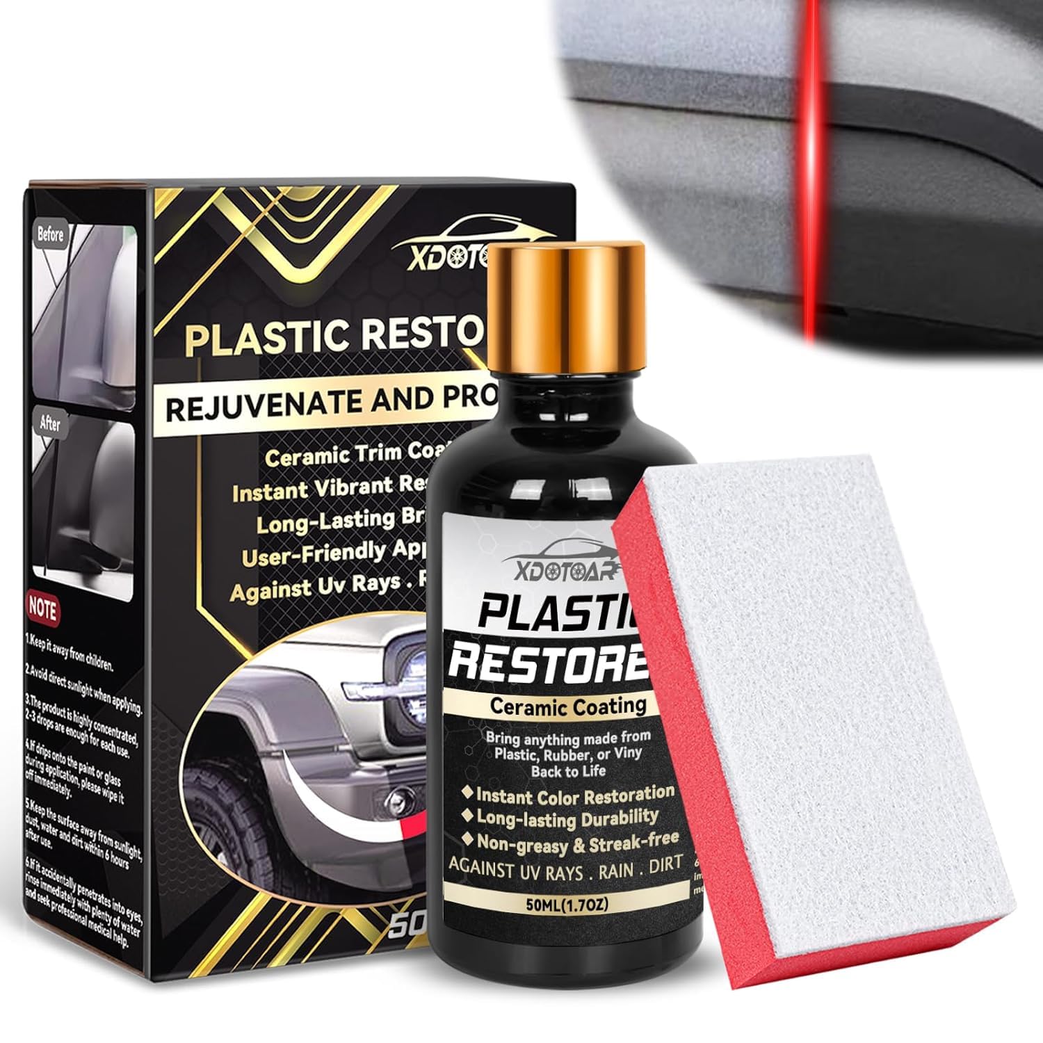 Plastic Restorer for Cars, Reliable Back to Black Trim Restore, Permanent Automotive Hydrophobic Ceramic Trim Coating, Instant B