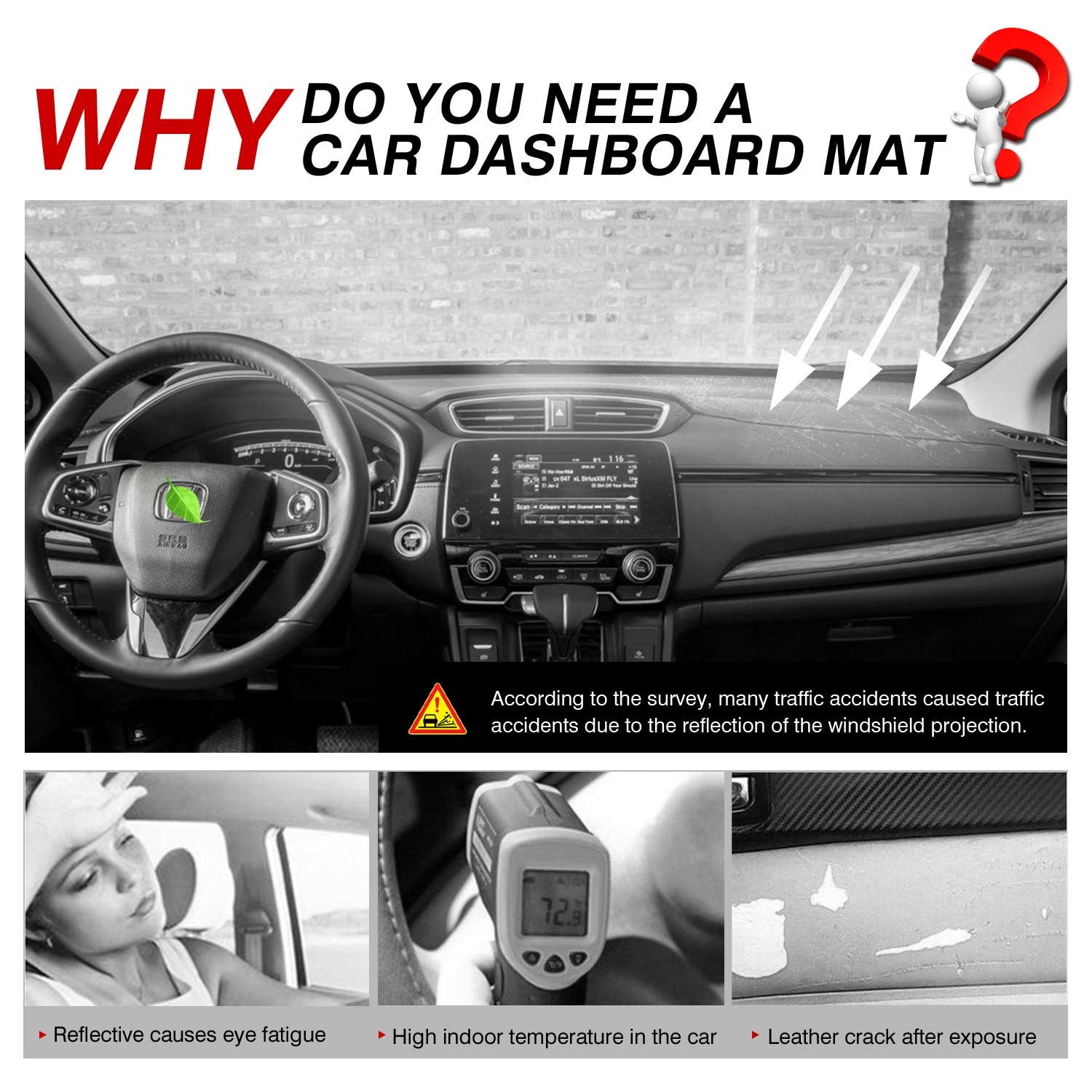 Cartist Suede Dash Mat Cover For Honda Cr-V Crv 2017-2022 Dash Cover Nonslip Dashboard Mat Protector Sunshade No Glare