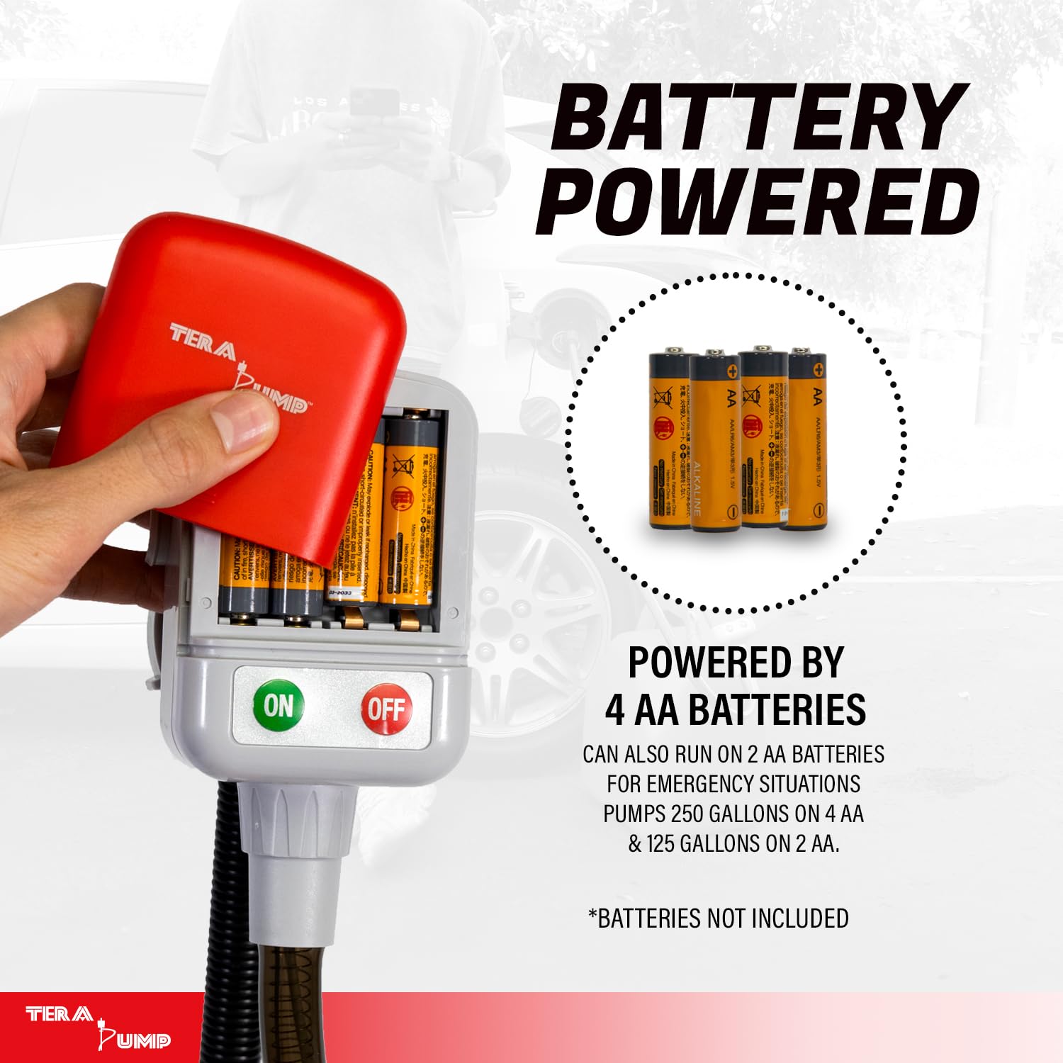 TERA PUMP TRFA01 Battery Powered Gas Fuel Transfer Pump (5th GEN), Auto-Stop, 3.25-ft Long Hose, Gasoline, Diesel, Kerosene, Ele