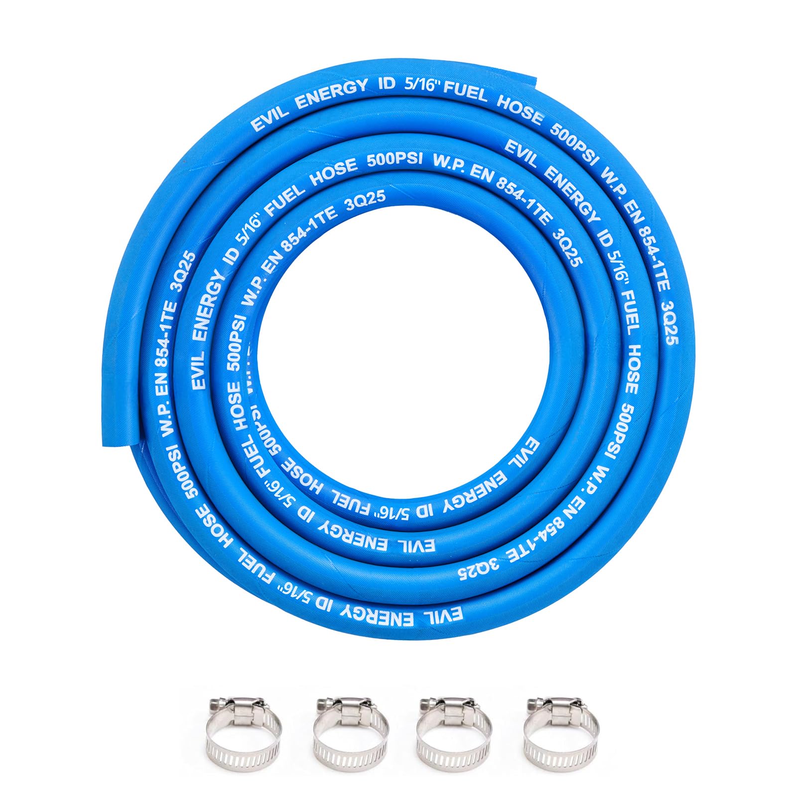 EVIL ENERGY 5/16 High Pressure Fuel Line Hose 15FT 500PSI E85 for Fuel Systems Engines NBR Rubber EN854-1TE Blue