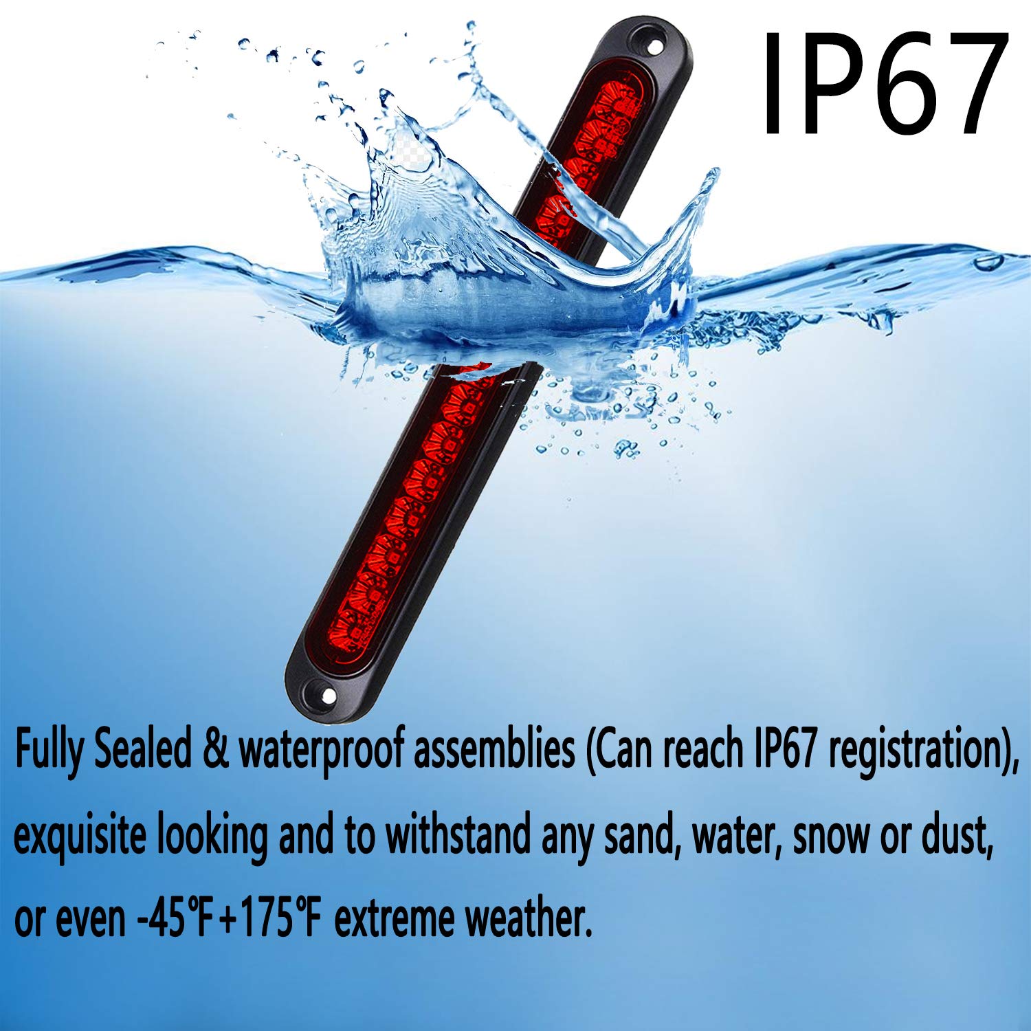 2 Pack 10' 15 Led Trailer Identification Light 9 To 30-Volt, Led Stop Turn Tail Light Assembly Third Brake Bar Strip Rear Marker Light Ip67 Waterproof For Heavy Duty Marine Boats Trucks Pickups