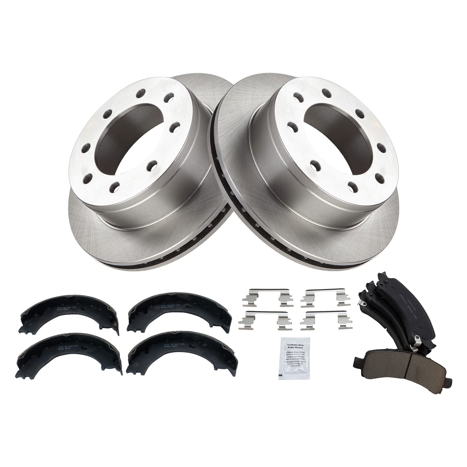 Trq Rear Brake Pad & Rotor Kit Brake Pads Brake Rotor Parking Brake Shoe Set Ceramic Compatible With 2006-2008 Chevrolet Express