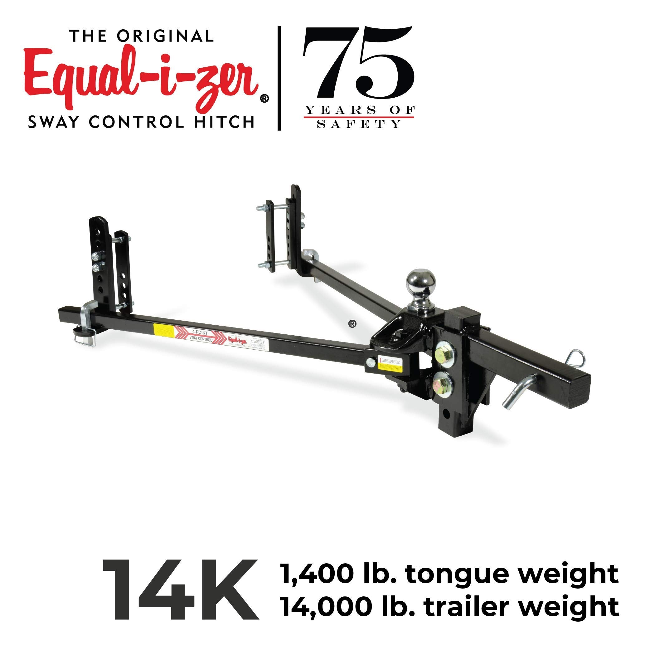 Equal-I-Zer 4-Point Sway Control Hitch, 90-00-1401, 14,000 Lbs Trailer Weight Rating, 1,400 Lbs Tongue Weight Rating, Weight Dis