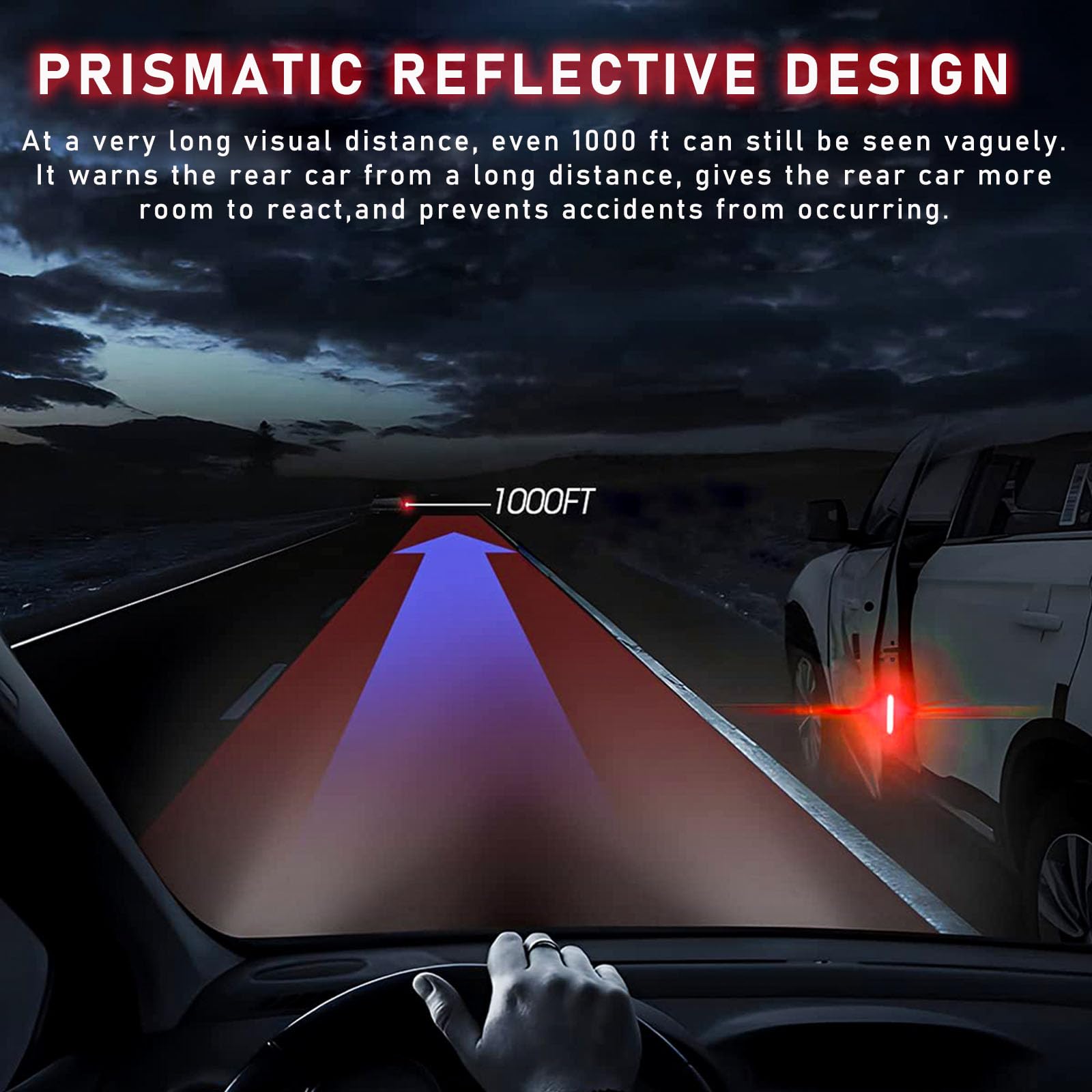 Ziciner 8 Pcs Car Door Open Reflective Stickers, Night Visibility Safety Warning Auto Anti-Collision Protective Strip, Universal